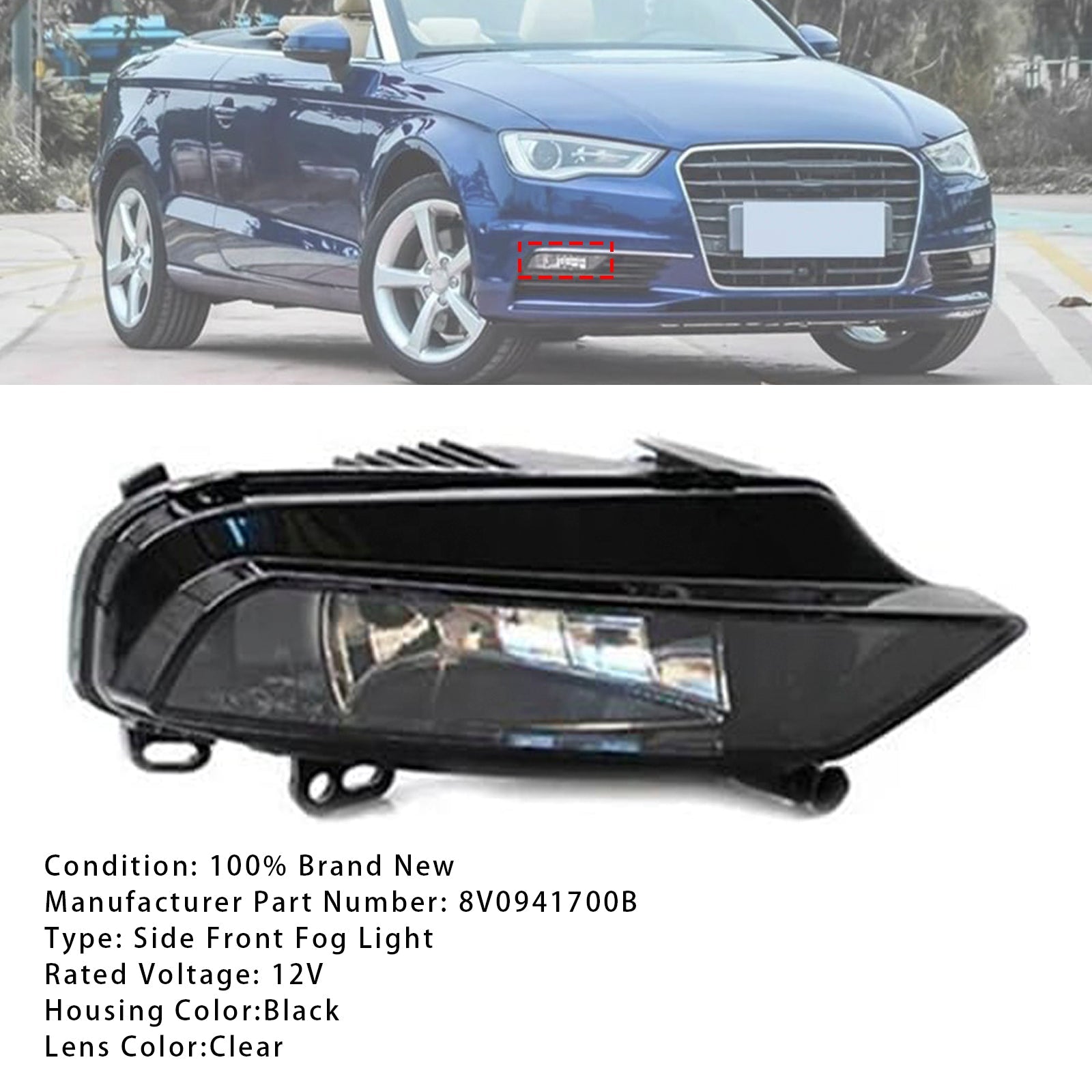 2015-2016 Audi A3 Saloon 1 Pcs Front Right Fog Light Lamps With Bulbs 8V0941700B