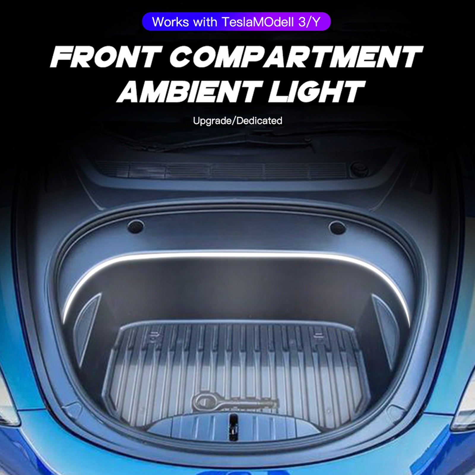 Front Trunk Ambient Atmosphere LED Light Strip White For Tesla Model 3/Y