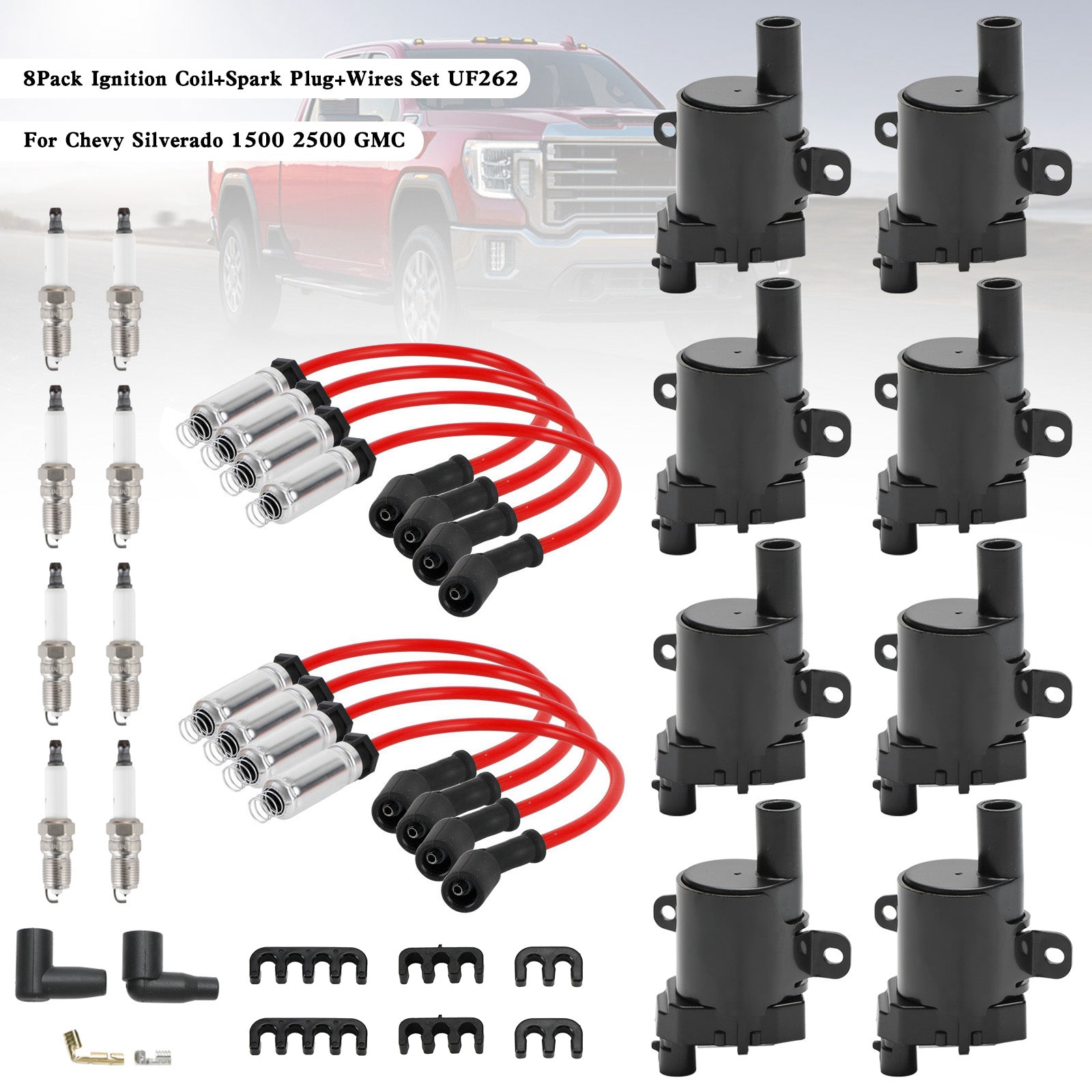 1999-2007 Silverado Sierra 1500 4.8L 5.3L 8Pack Ignition Coil+Spark Plug+Wires Set UF262