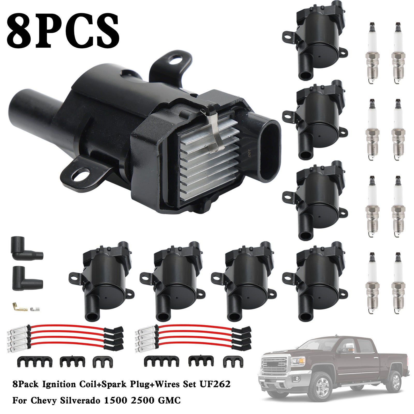 1999-2007 Silverado Sierra 1500 4.8L 5.3L 8Pack Ignition Coil+Spark Plug+Wires Set UF262