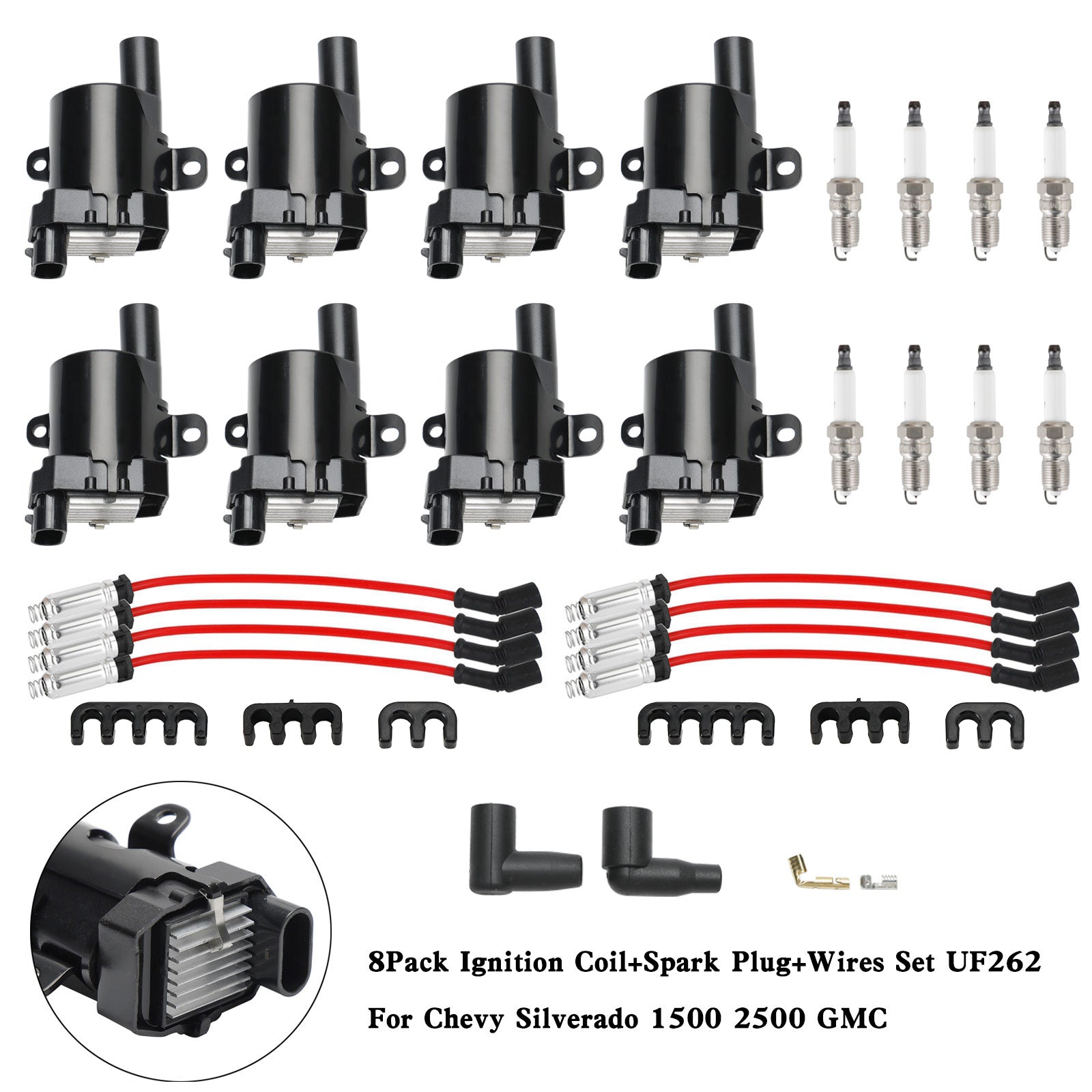 1999-2007 Silverado Sierra 1500 4.8L 5.3L 8Pack Ignition Coil+Spark Plug+Wires Set UF262
