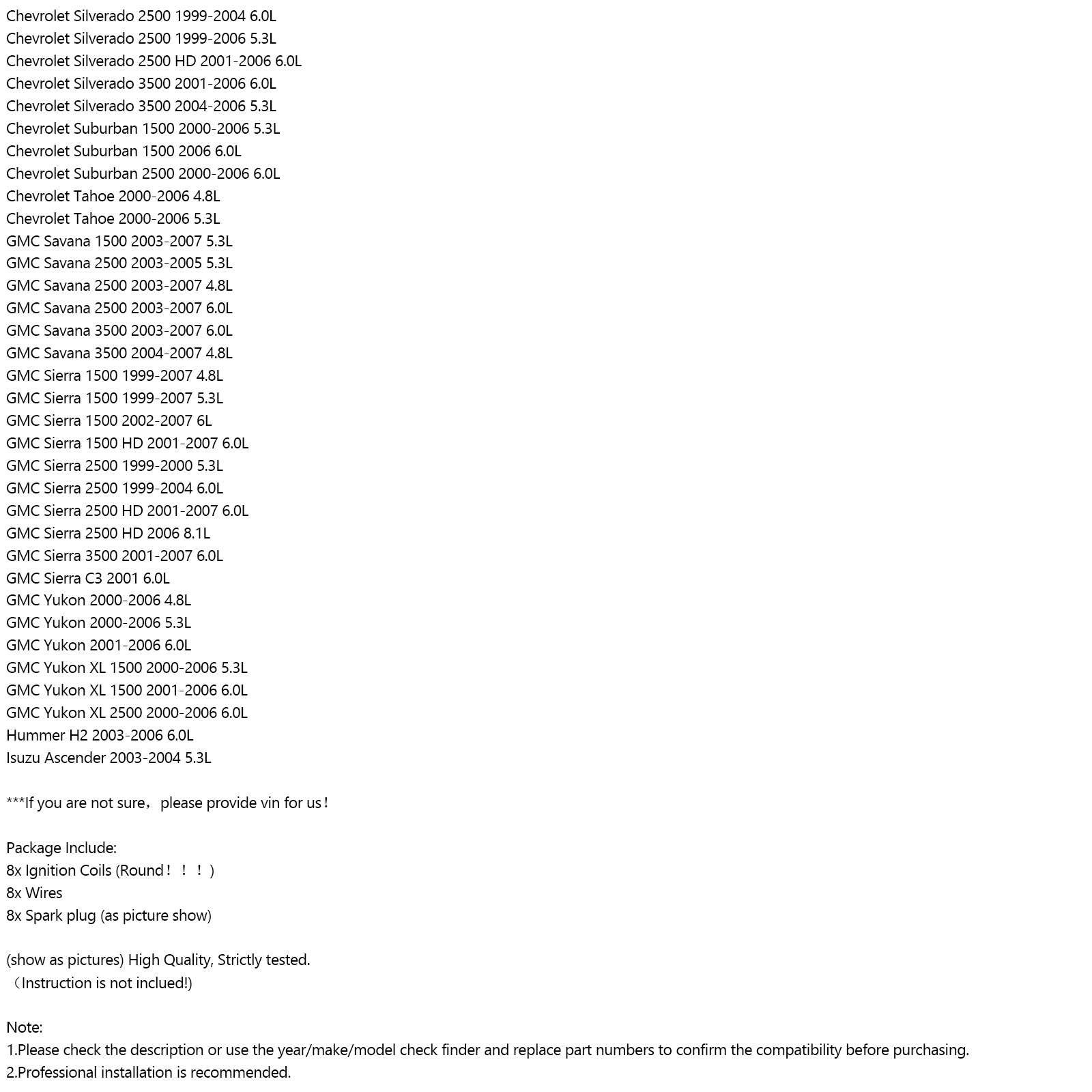 1999-2007 Silverado Sierra 1500 4.8L 5.3L 8Pack Ignition Coil+Spark Plug+Wires Set UF262