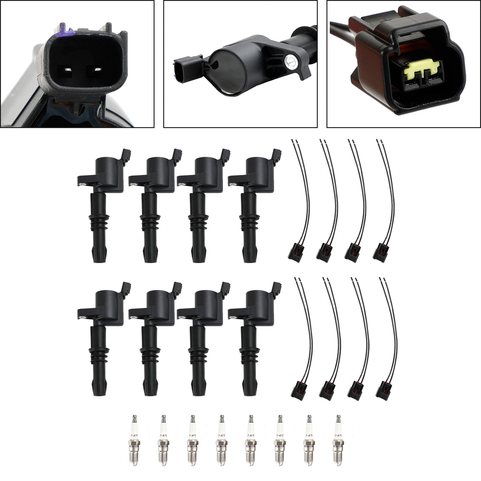 2006-2008 링컨 마크 LT 5.4L V8 8X 점화 코일 + 점화 플러그 + 커넥터 FD508 DG511 Fedex Express