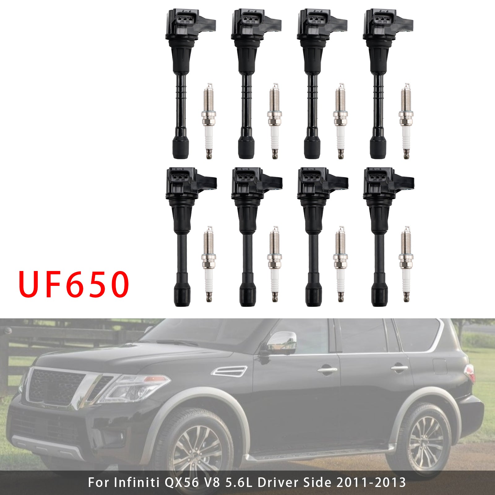 2017-2019 Nissan Armada V8 5.6L Front Bank 8X Ignition Coil & Spark Plug Kit UF650