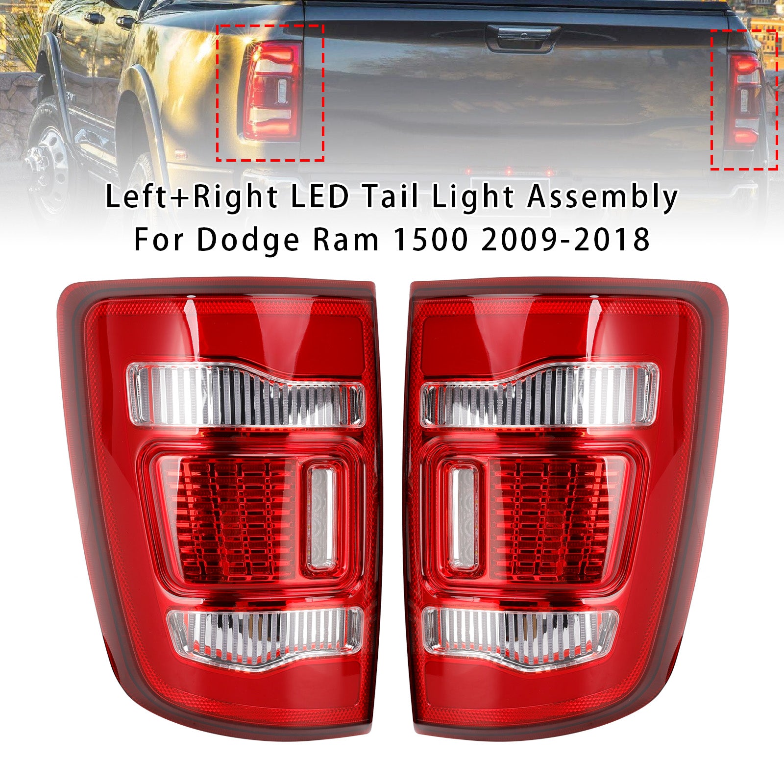 2009-2018 Dodge Ram 1500 Left+Right LED Tail Light Assembly