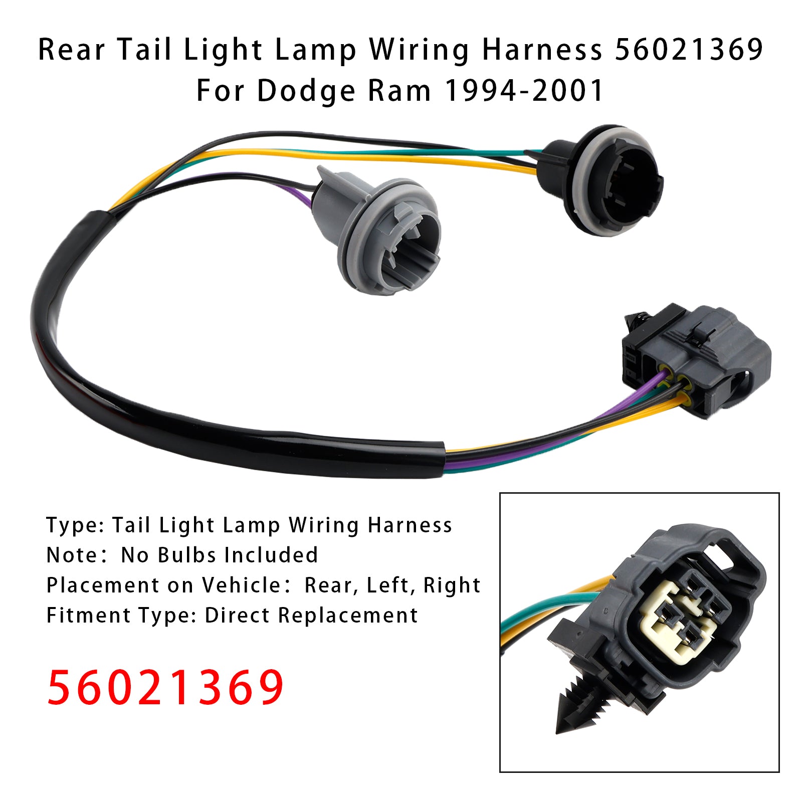 1994-2001 Dodge Ram Rear Tail Light Lamp Wiring Harness 56021369