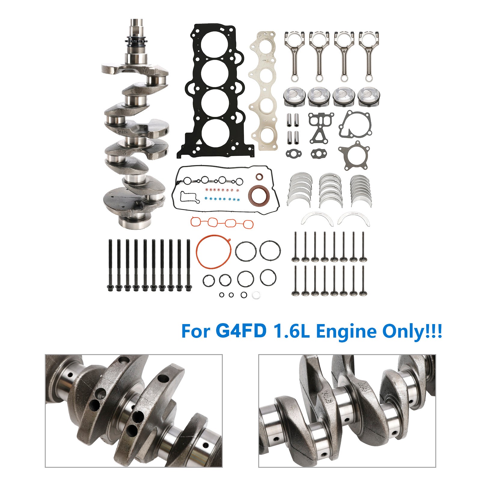 Hyundai i40 2011-2019 G4FD 1.6L Engine Rebuild Overhaul Kit w/Crankshaft & Connecting Rod