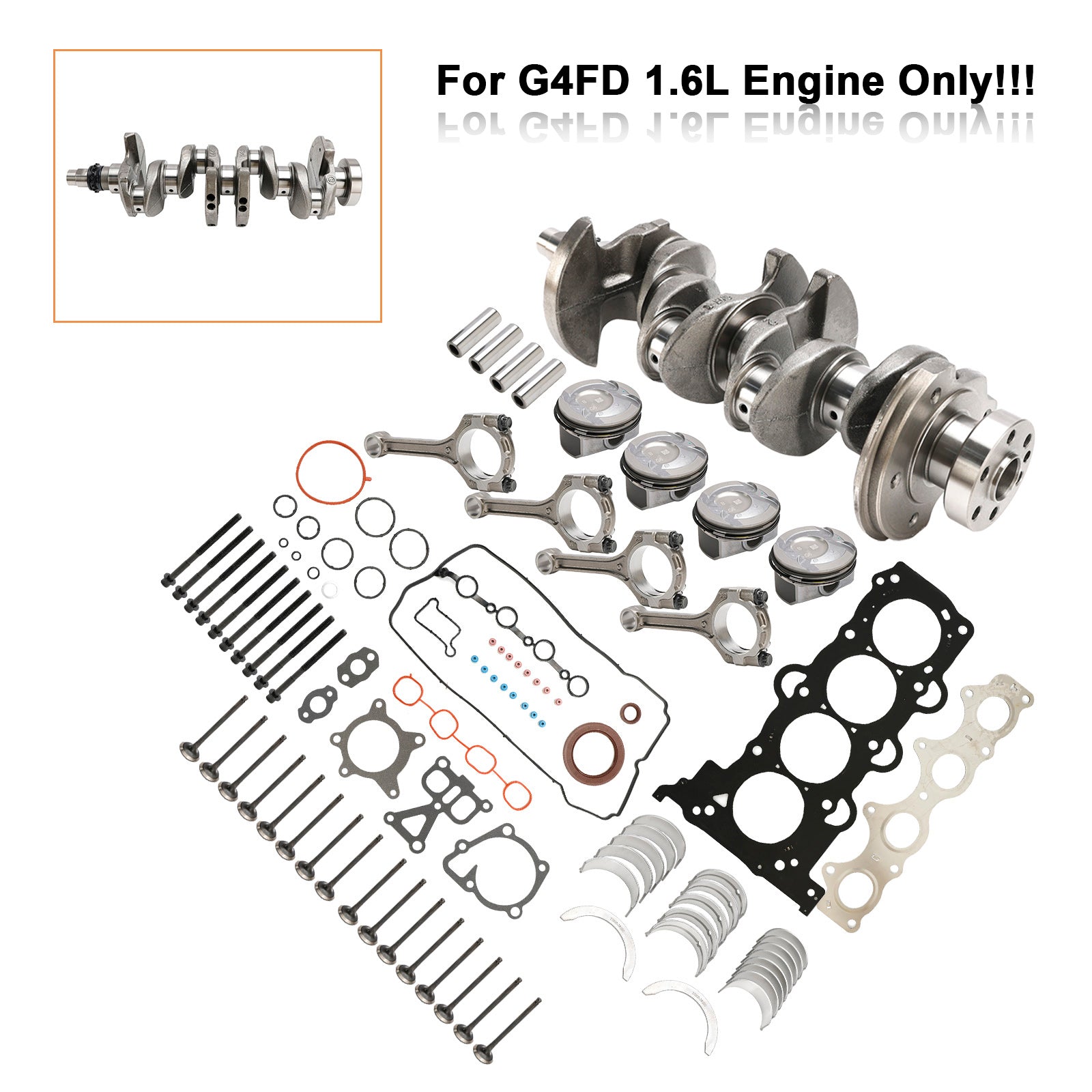 2011-2016 Hyundai i30 (GD) G4FD 1.6L Engine Rebuild Overhaul Kit w/Crankshaft & Connecting Rod