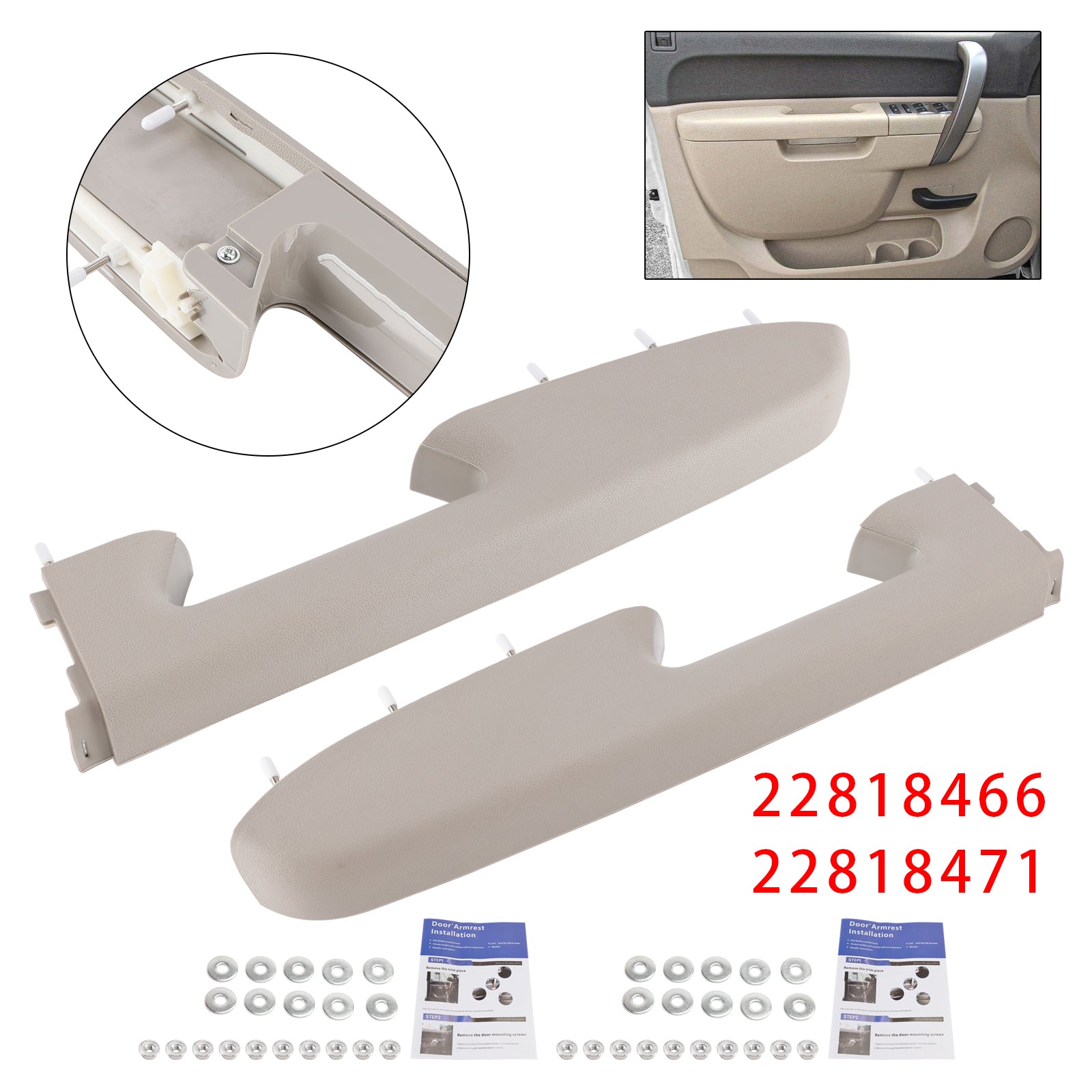 Front Armrest Repair Kit Fit For Chevy Silverado 1500 2500HD 3500HD 10-2014 Gray