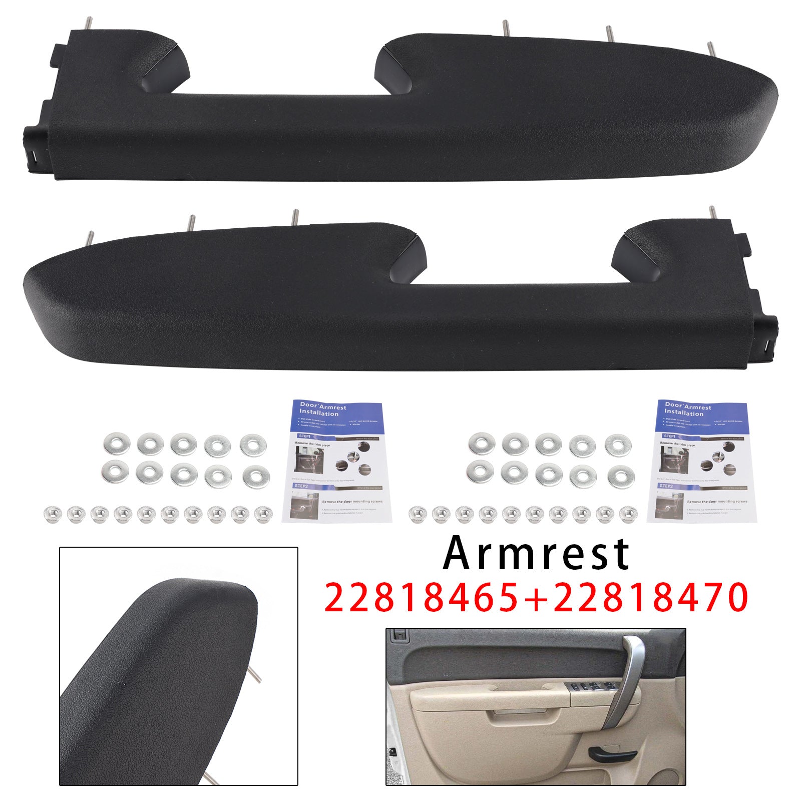 Front Armrest Repair Kit For Chevy Silverado 1500 2500HD 3500HD 2010-2014 Black