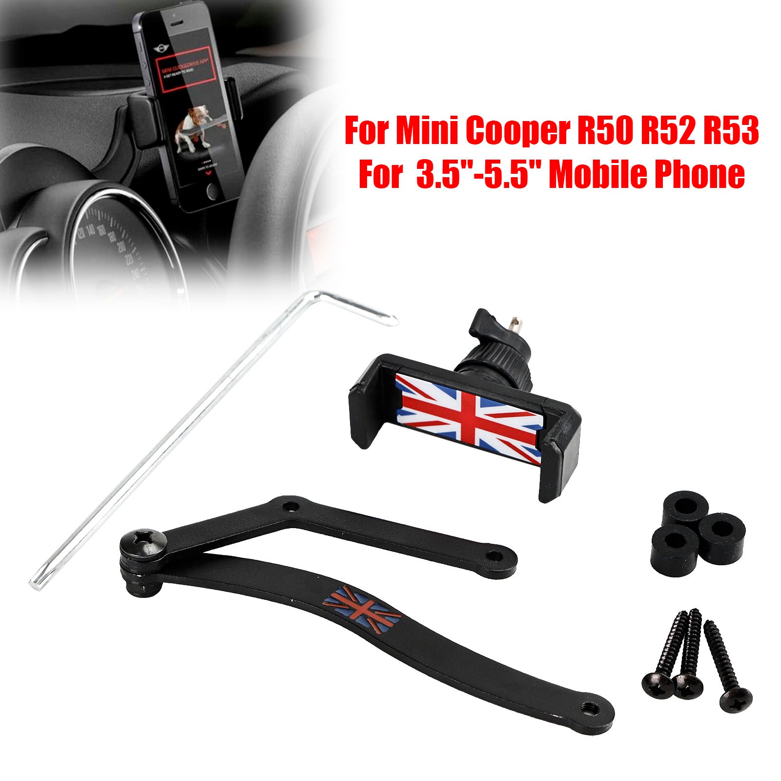 360??Rotation Car Mobile Phone Holder Mount for Mini Cooper R50 R52 R53 Red