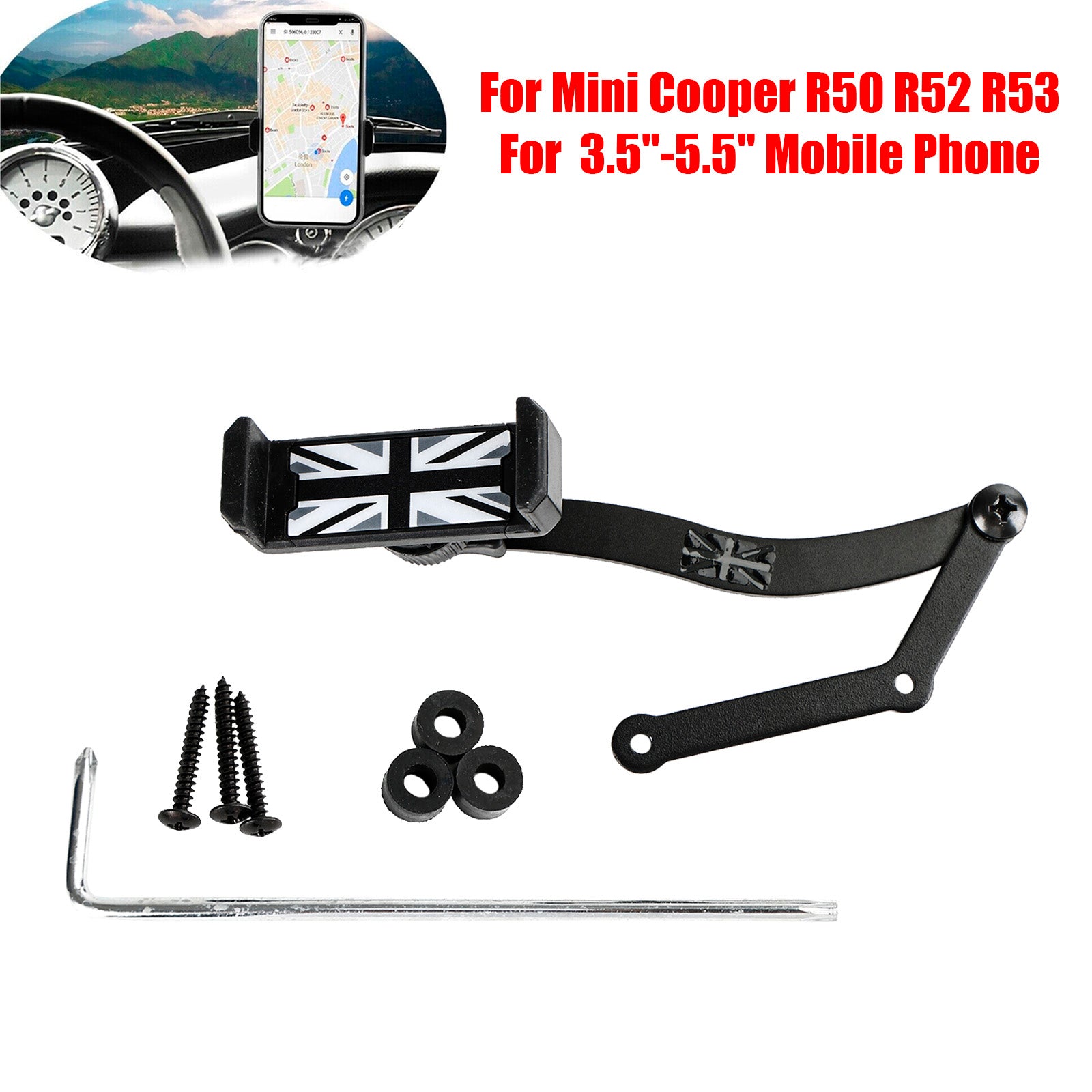 360??Rotation Car Mobile Phone Holder Mount for Mini Cooper R50 R52 R53 Grey
