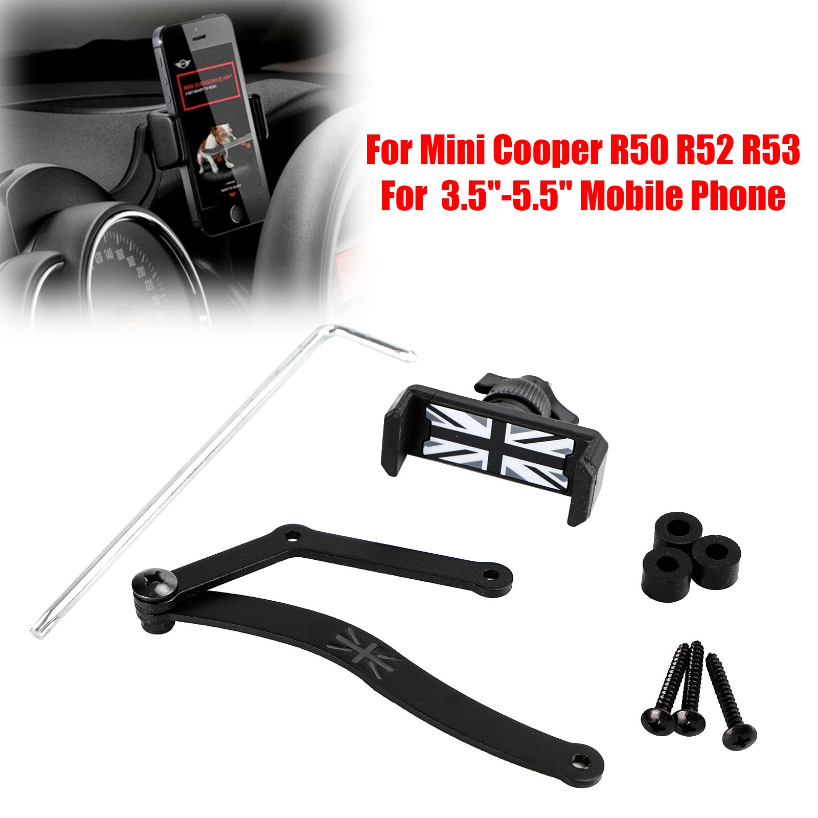 360??Rotation Car Mobile Phone Holder Mount for Mini Cooper R50 R52 R53 Grey