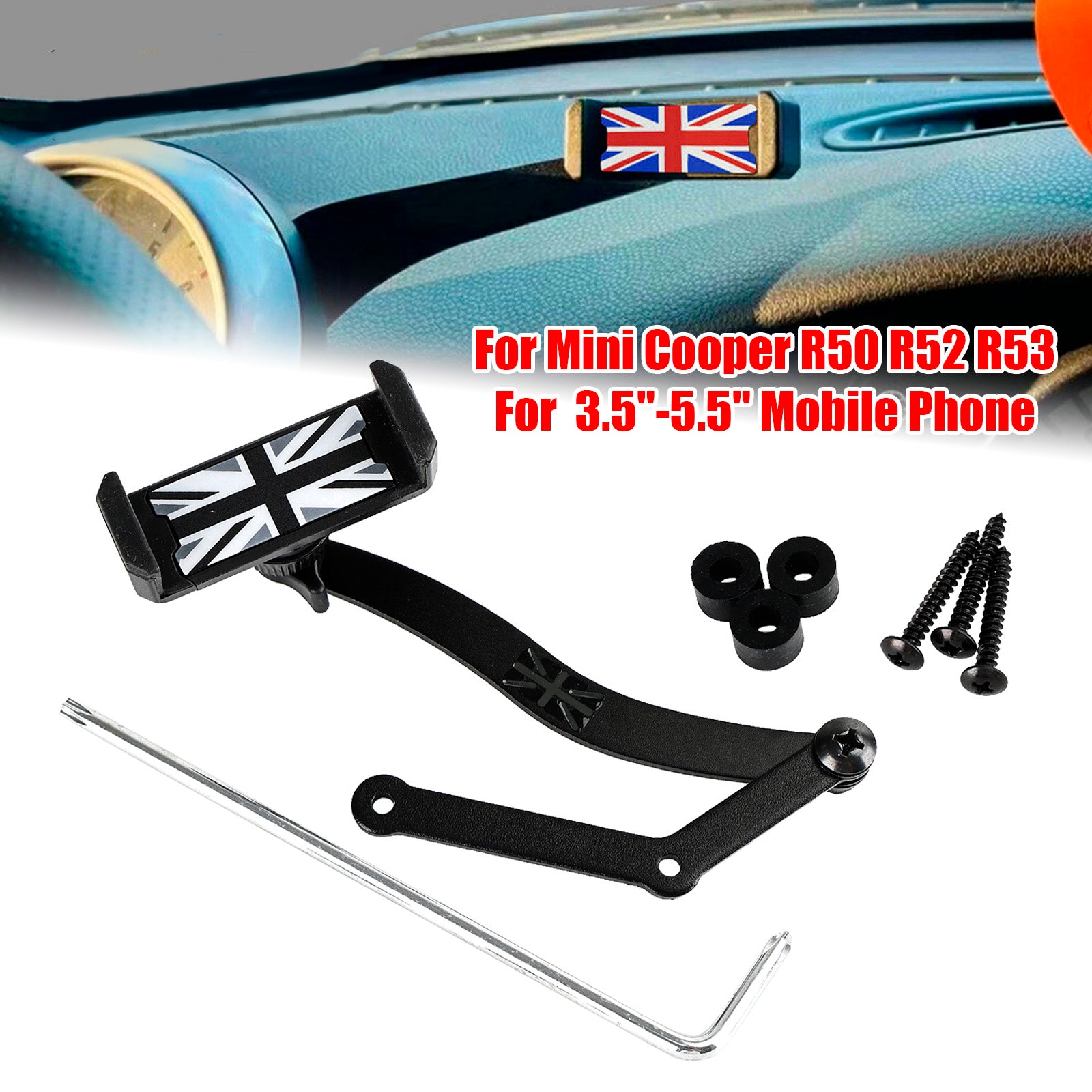 360??Rotation Car Mobile Phone Holder Mount for Mini Cooper R50 R52 R53 Grey