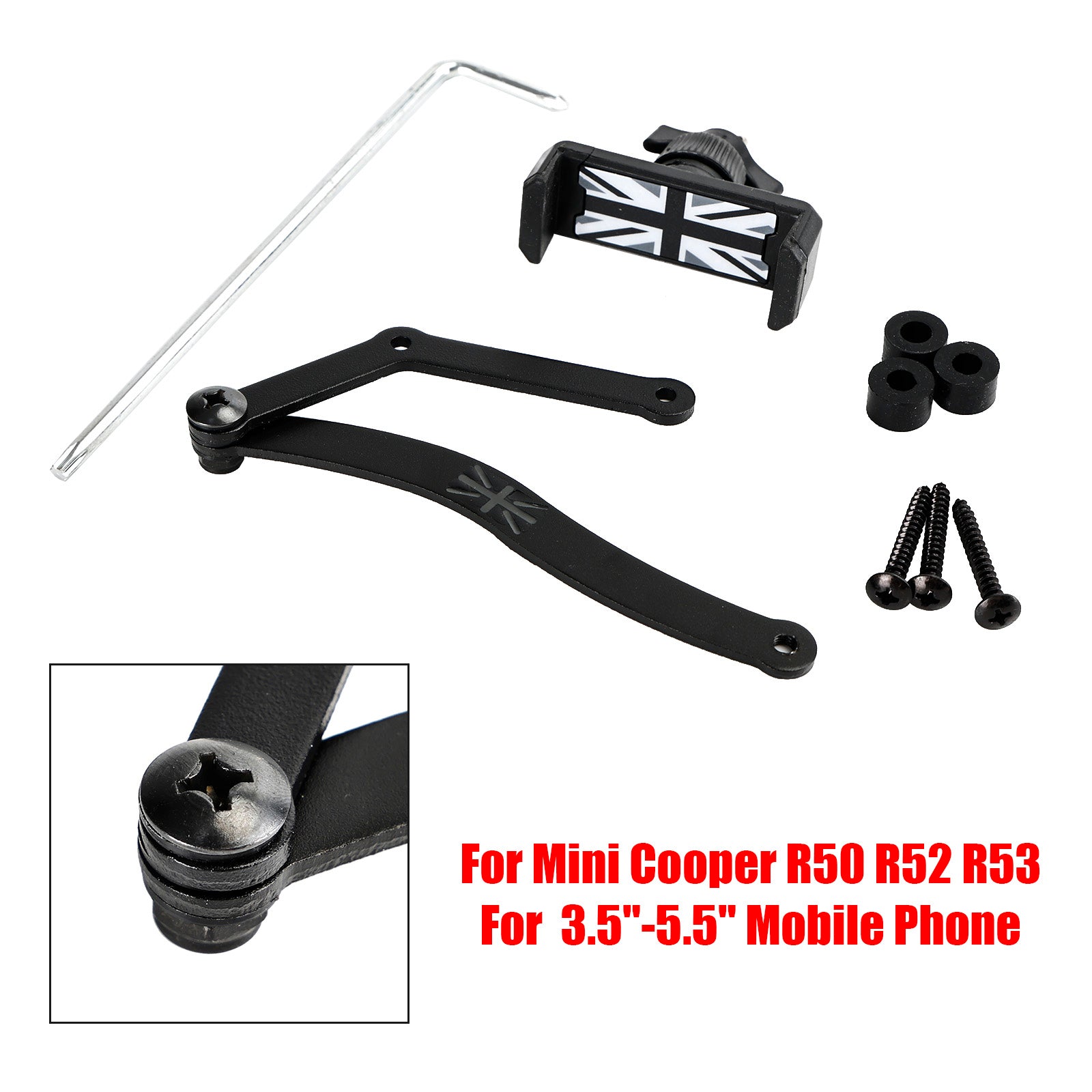 360??Rotation Car Mobile Phone Holder Mount for Mini Cooper R50 R52 R53 Grey