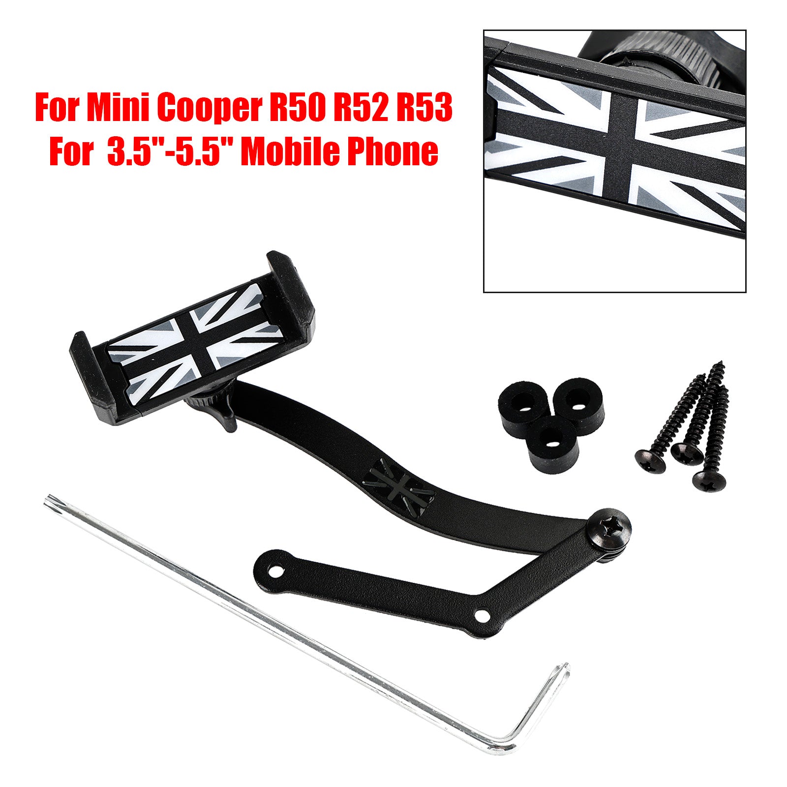 360??Rotation Car Mobile Phone Holder Mount for Mini Cooper R50 R52 R53 Grey