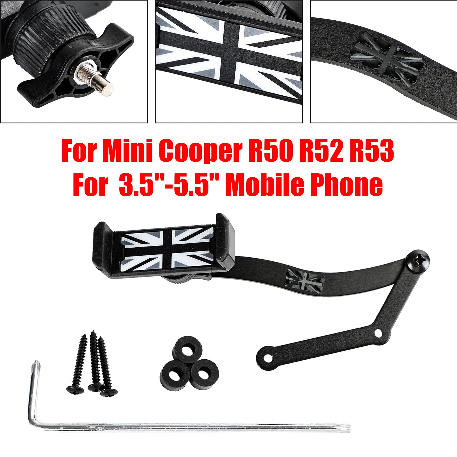 360??Rotation Car Mobile Phone Holder Mount for Mini Cooper R50 R52 R53 Grey
