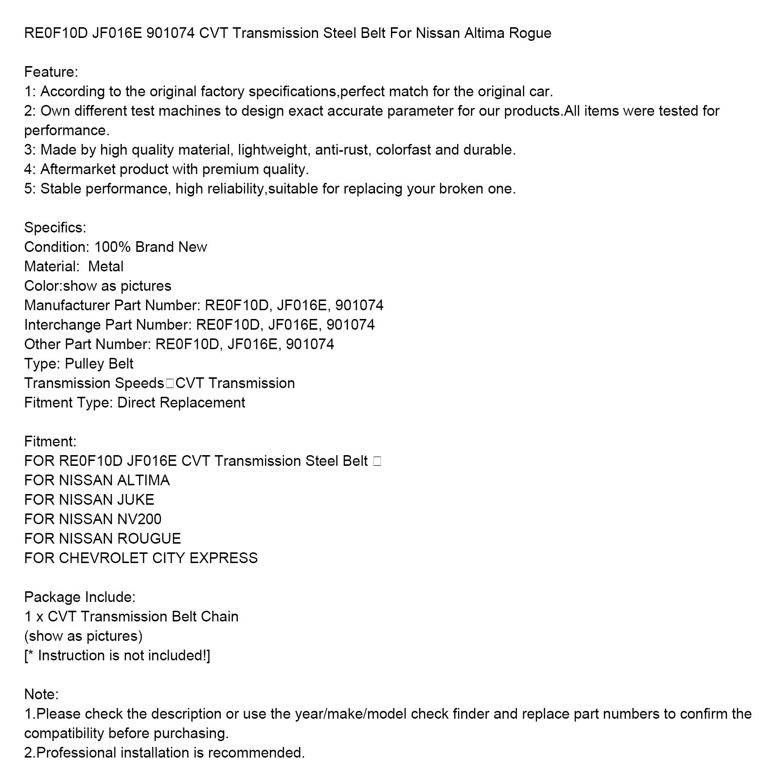 RE0F10D JF016E 901074 CVT Transmission Steel Belt For Nissan Altima Rogue