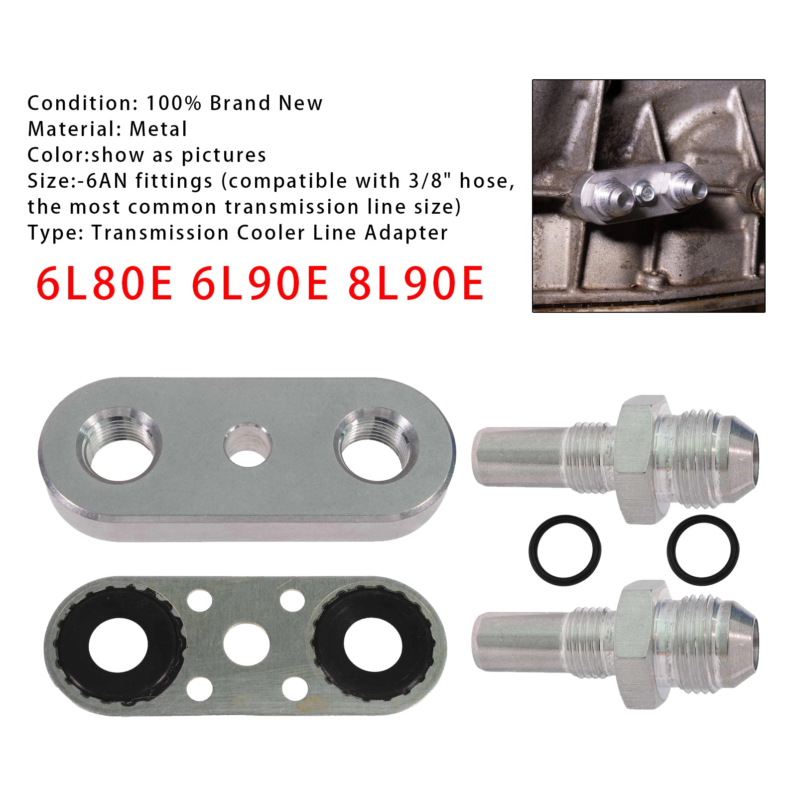 6L80E 6L90E 8L90E Transmission Cooler Line Adapter Plate with 8AN Fittings Seal