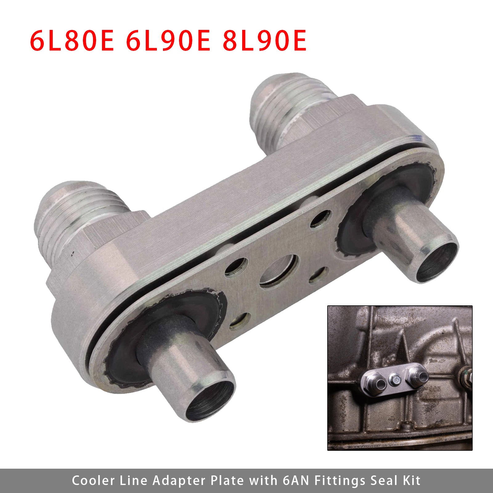 6L80E 6L90E 8L90E Transmission Cooler Line Adapter Plate with 8AN Fittings Seal