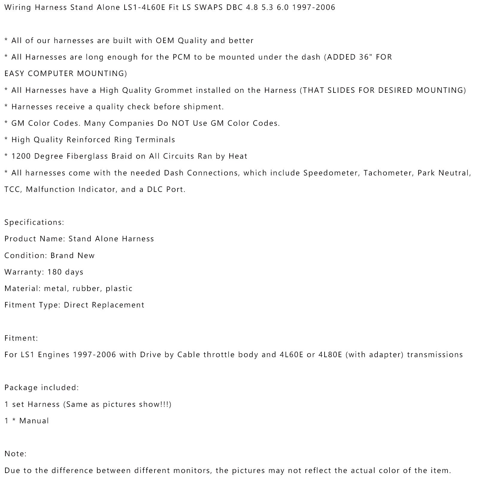 1997-2006 LS SWAPS DBC 4.8 5.3 6.0 Wiring Harness Stand Alone LS1-4L60E For Generic