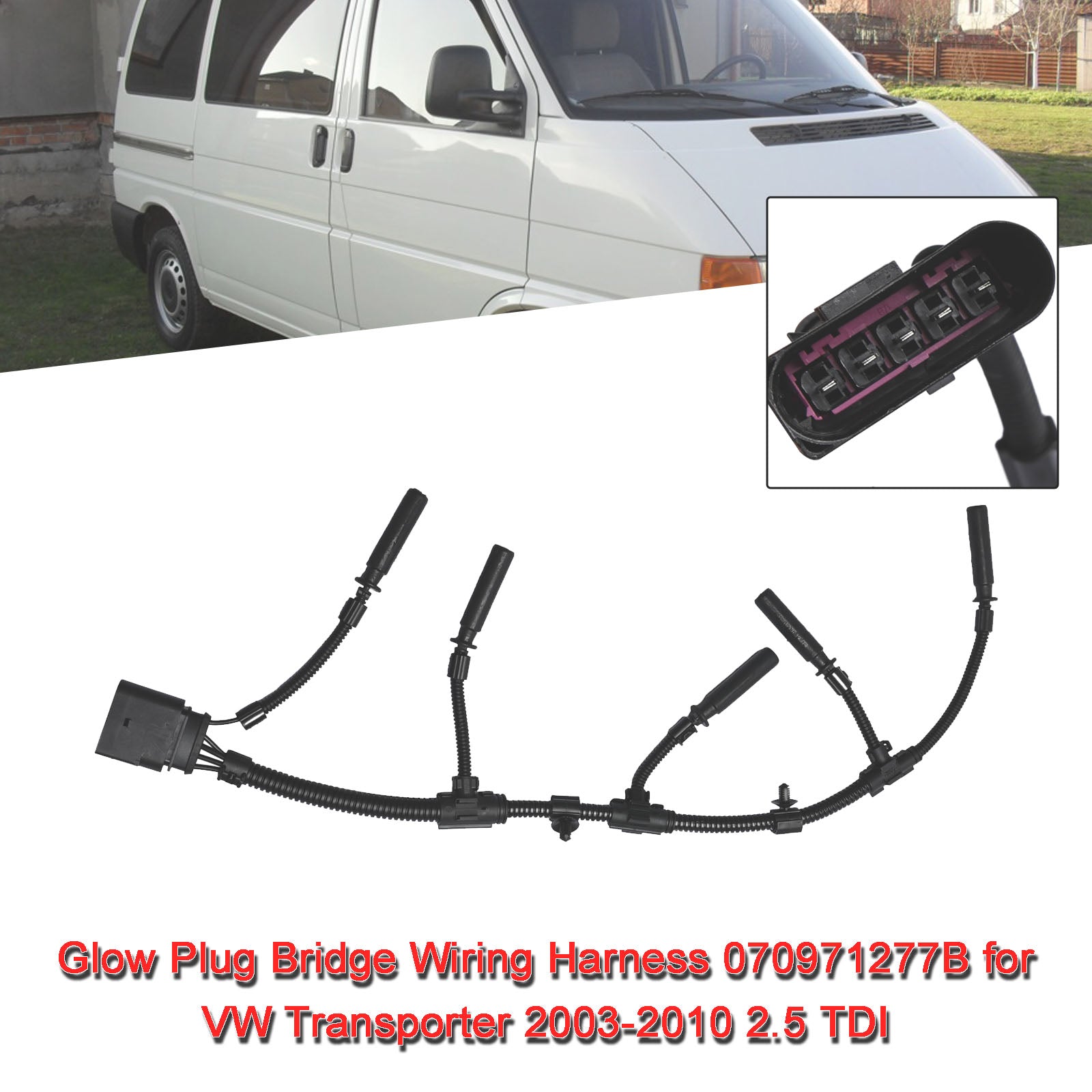 VW Transporter 2003-2010 2.5 TDI용 글로우 플러그 브리지 배선 하네스 070971277B