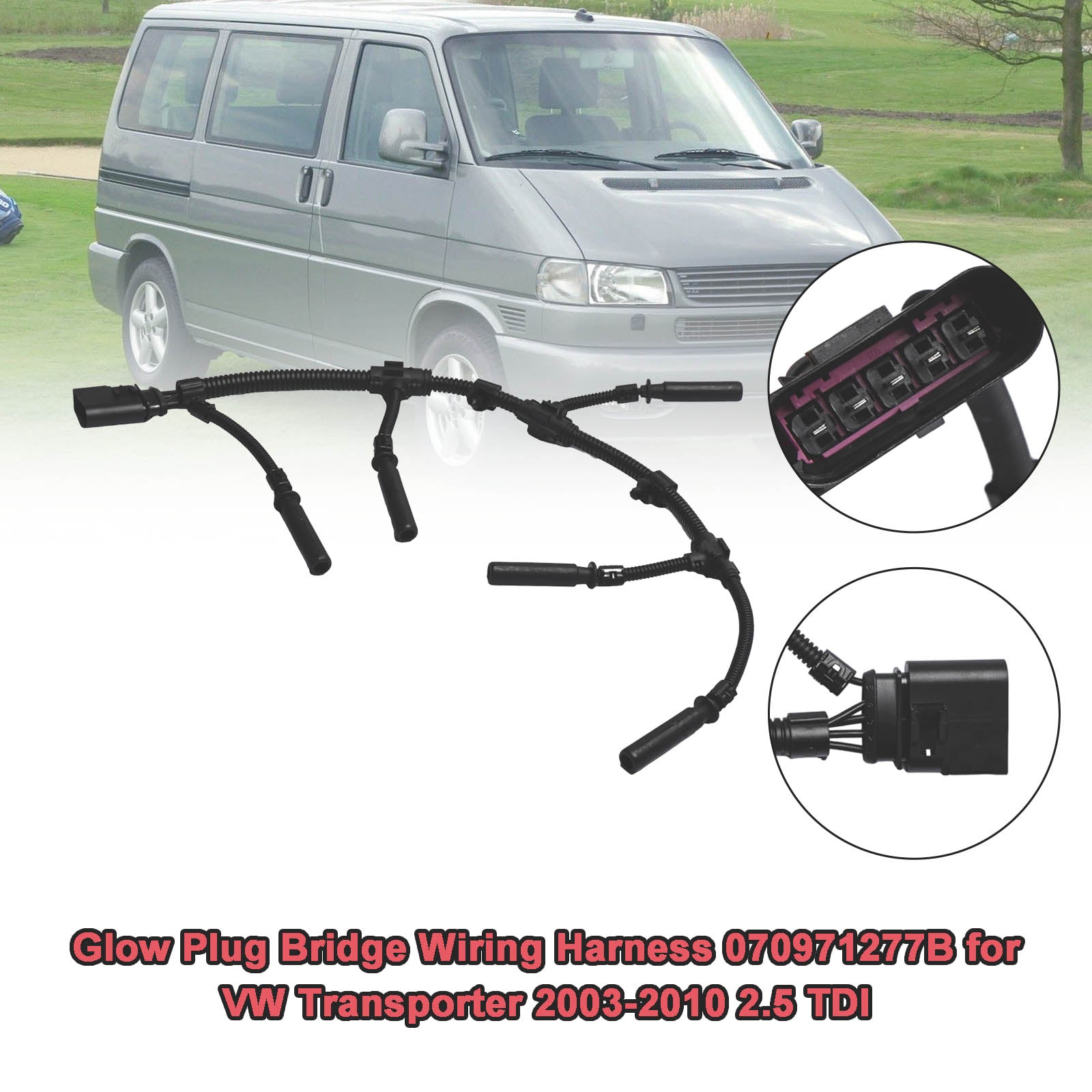 VW Transporter 2003-2010 2.5 TDI용 글로우 플러그 브리지 배선 하네스 070971277B