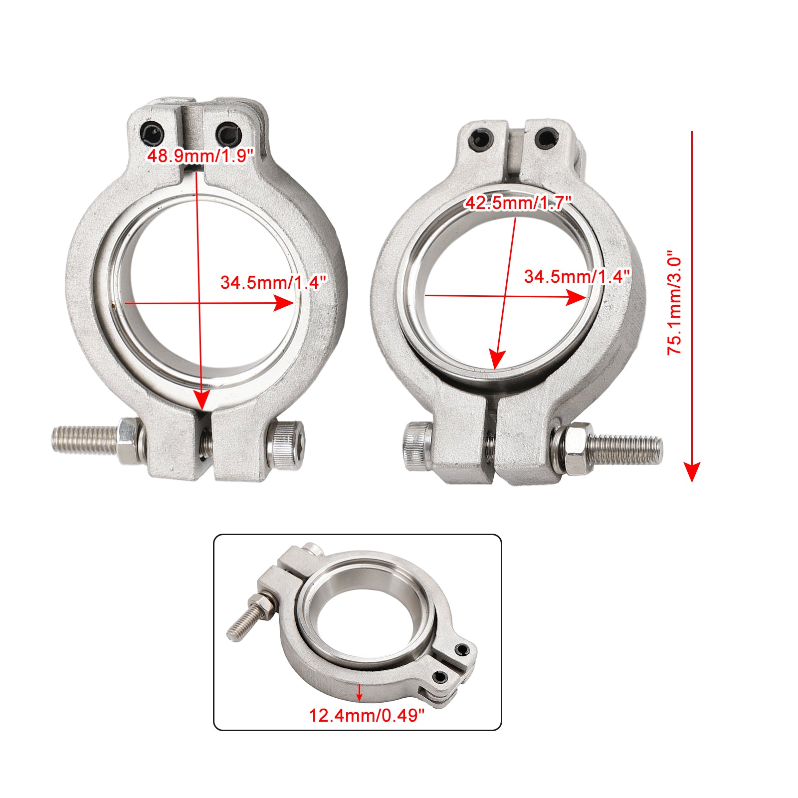 2PC TiAL MV-S 38mm 웨이스트게이트 V-밴드 클램프 세트 키트(나사, 너트, 씰 포함) 일반