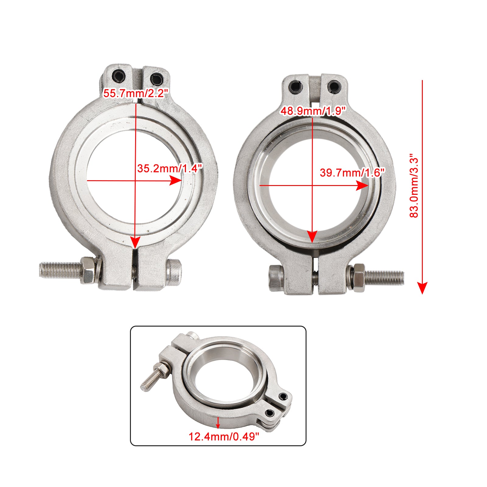 2PC TiAL MV-S 38mm 웨이스트게이트 V-밴드 클램프 세트 키트(나사, 너트, 씰 포함) 일반