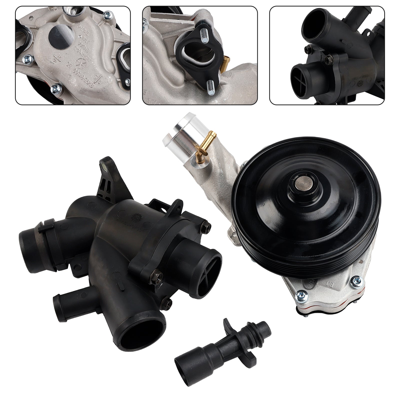 Water Pump w/ Bolts Gaskets Connector + Thermostat Kit for Jaguar Land Rover V8