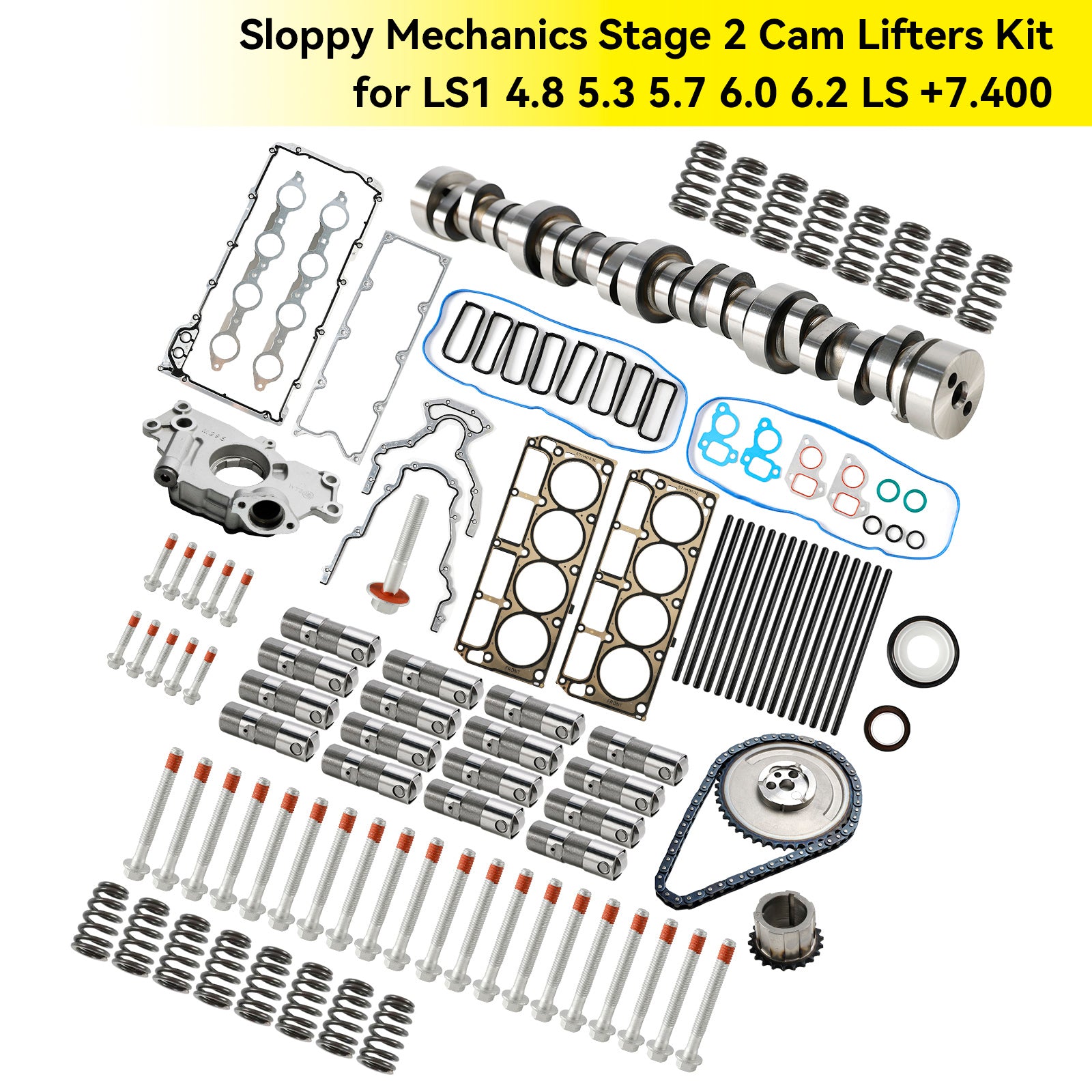 Sloppy Mechanics Stage 2 Cam Lifters Kit Chevy LS-Series Engine 1997-Up LS1 4.8 5.3 5.7 6.0 6.2 LS +7.400
