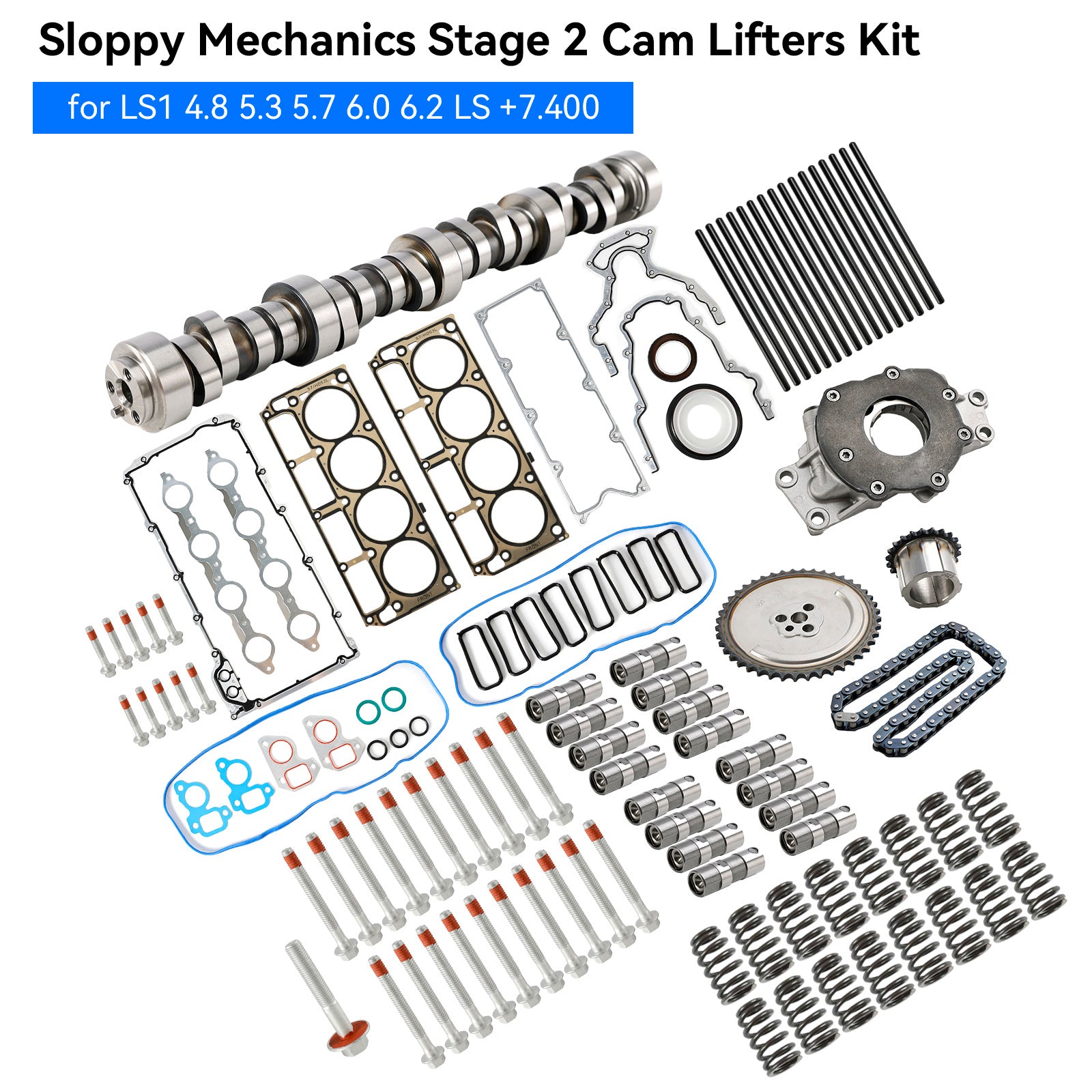 Sloppy Mechanics Stage 2 Cam Lifters Kit Chevy LS-Series Engine 1997-Up LS1 4.8 5.3 5.7 6.0 6.2 LS +7.400