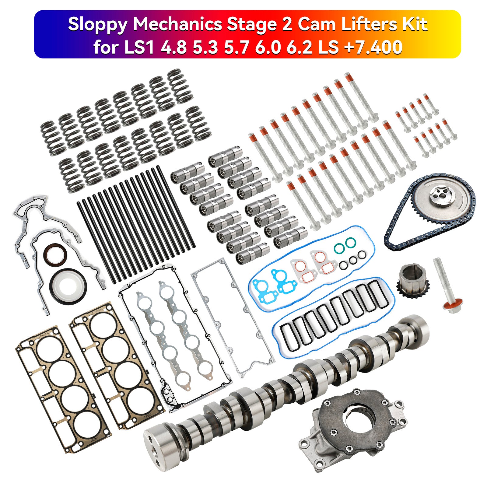 Sloppy Mechanics Stage 2 Cam Lifters Kit Chevy LS-Series Engine 1997-Up LS1 4.8 5.3 5.7 6.0 6.2 LS +7.400