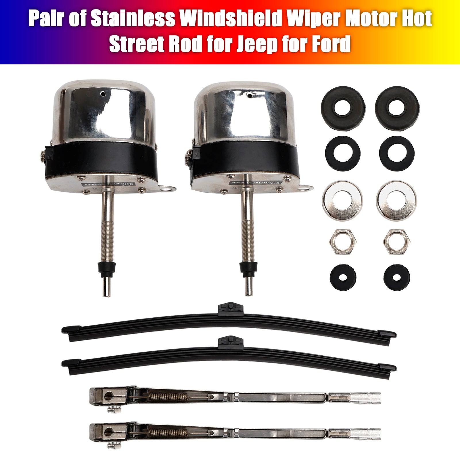 Pair of Stainless Windshield Wiper Motor Hot Street Rod for Jeep for Ford