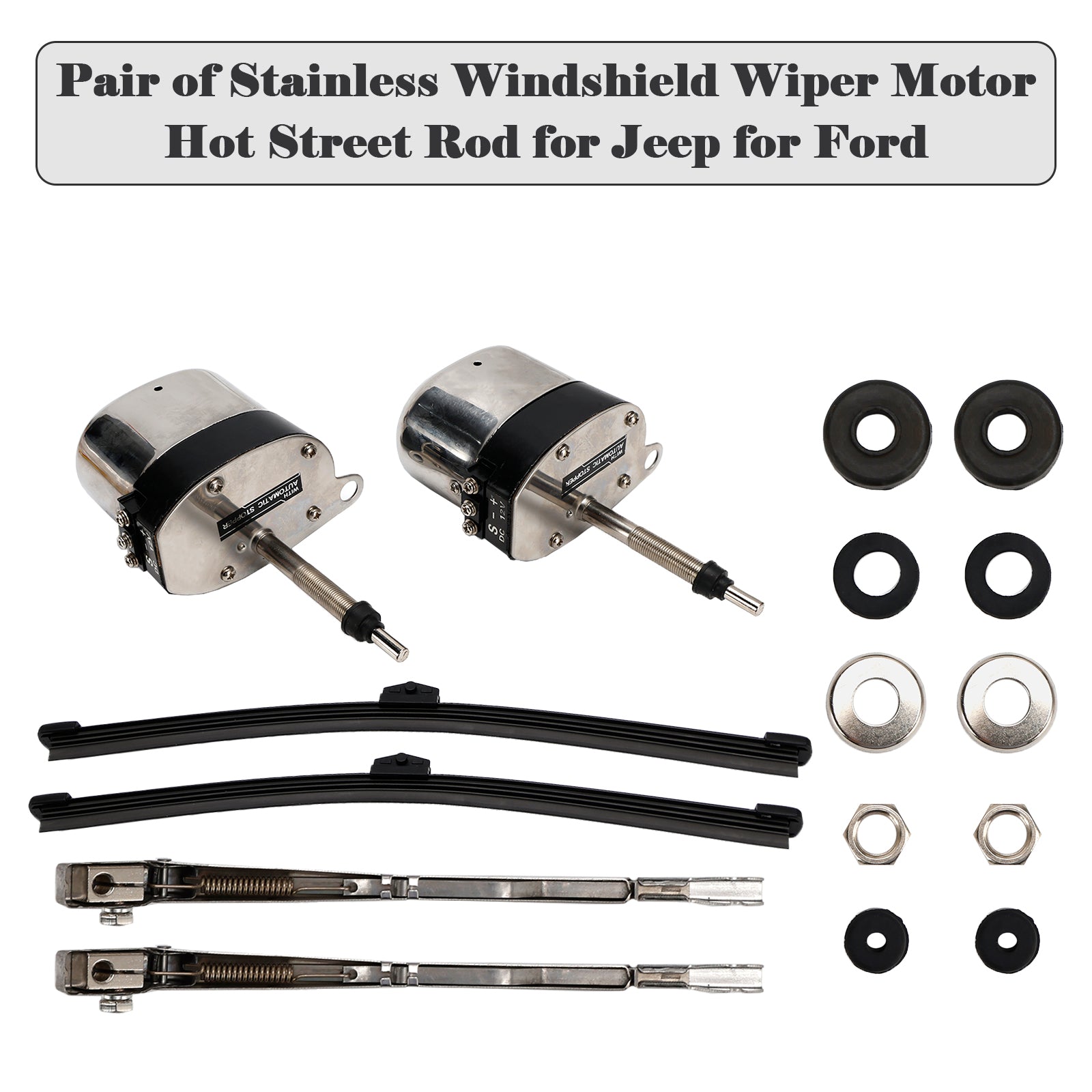 Pair of Stainless Windshield Wiper Motor Hot Street Rod for Jeep for Ford