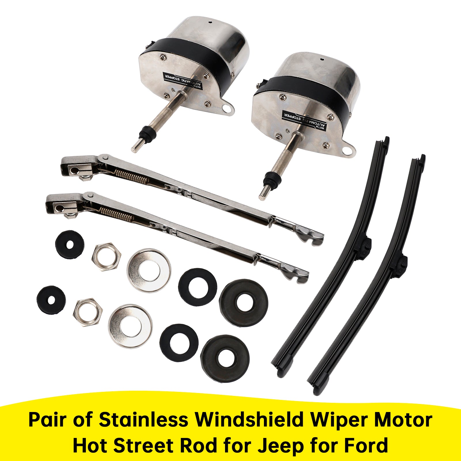 Pair of Stainless Windshield Wiper Motor Hot Street Rod for Jeep for Ford