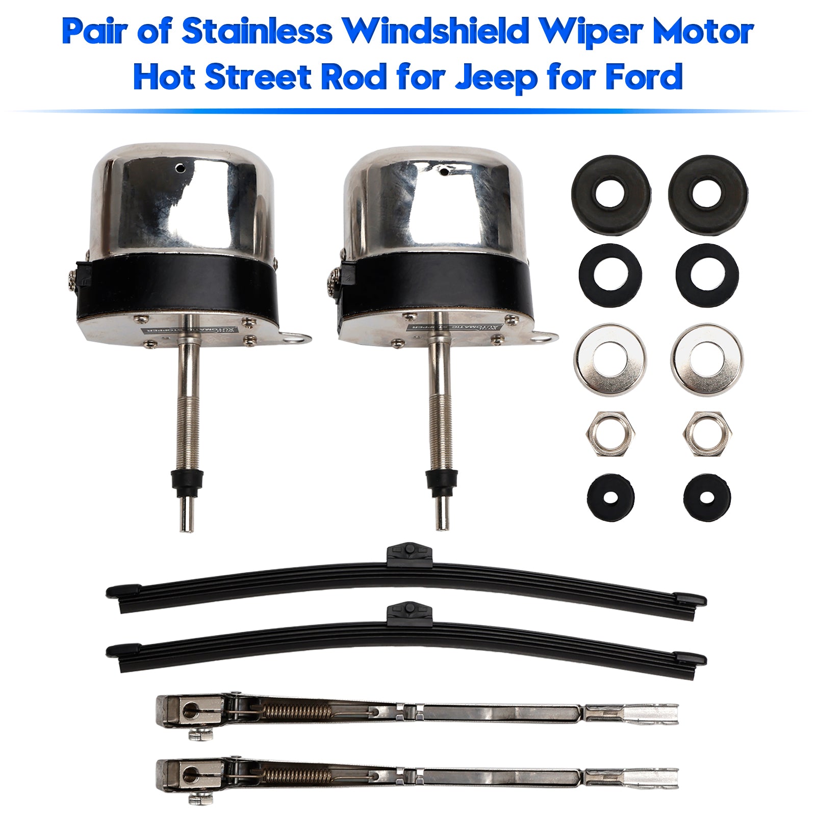 Pair of Stainless Windshield Wiper Motor Hot Street Rod for Jeep for Ford