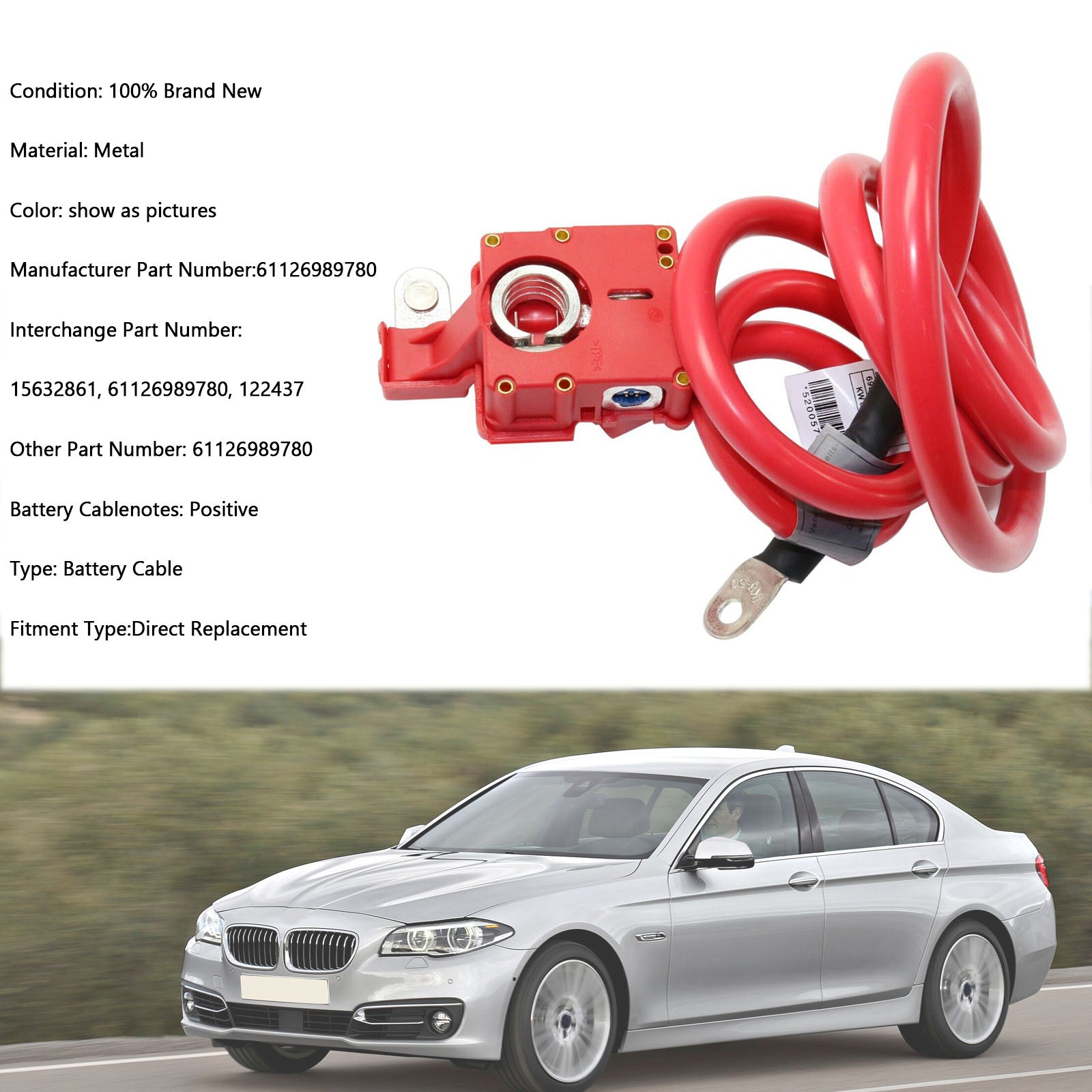 BMW 525 528 530 535 545 550 세단 E60 5 시리즈용 배터리 케이블 61126989780