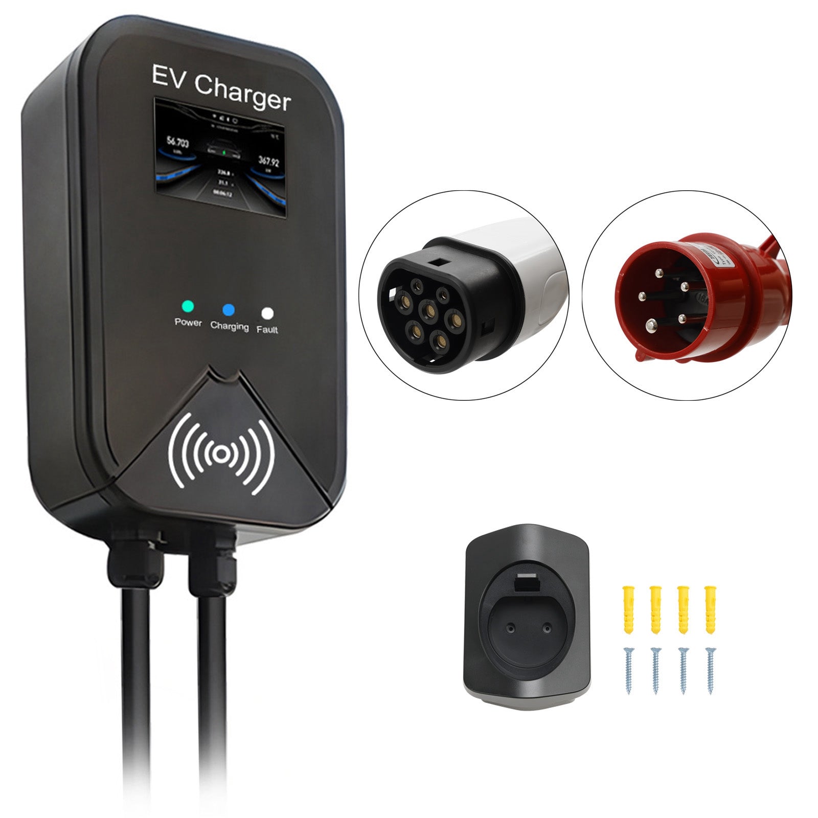 EV Charger Type 2 22KW Home Charging Station 32A Wallbox 7m Charging Cable With Charger Holder APP Control CEE 3-Phase Plug For All EV and PHEVs
