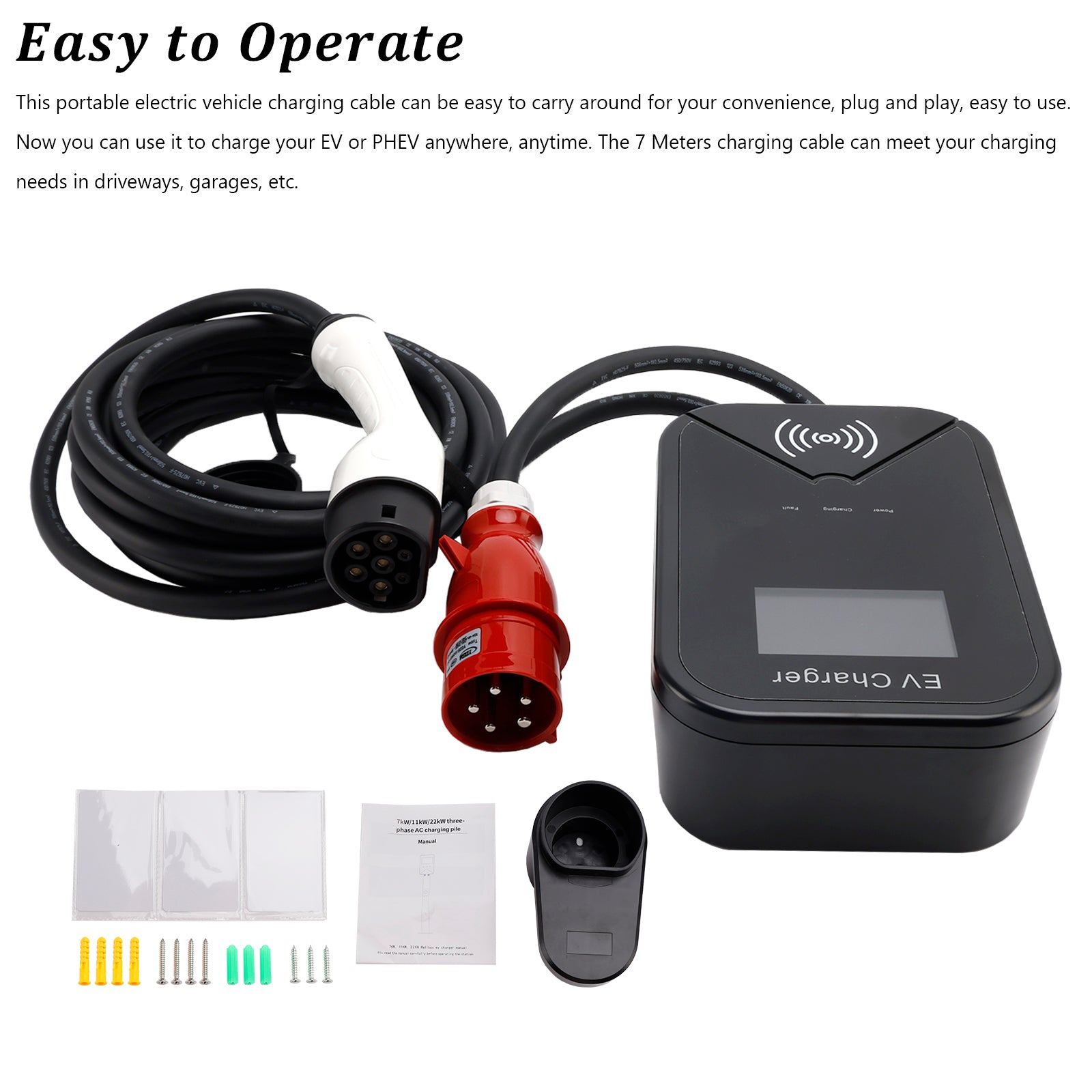 Cargador EV, caja de pared de carga, unidad de enchufe rápido EV WallBox 32A 22KW Type2 IP65