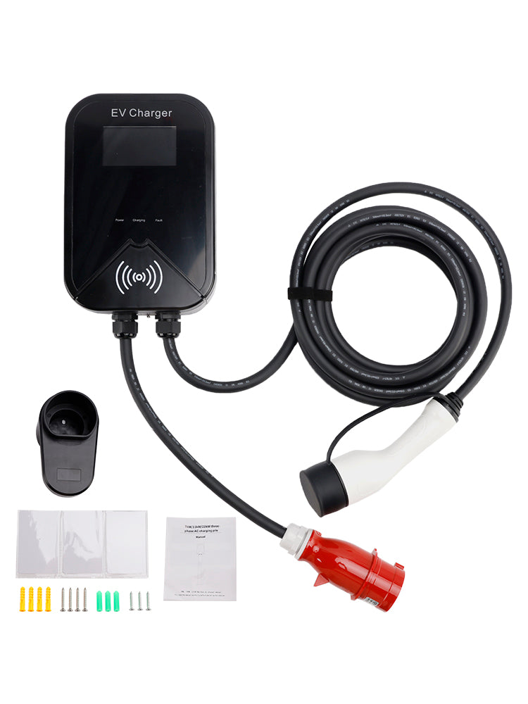 Cargador EV, caja de pared de carga, unidad de enchufe rápido EV WallBox 32A 22KW Type2 IP65