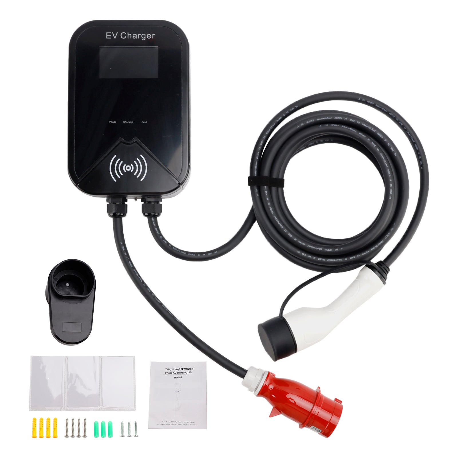 Cargador EV, caja de pared de carga, unidad de enchufe rápido EV WallBox 32A 22KW Type2 IP65
