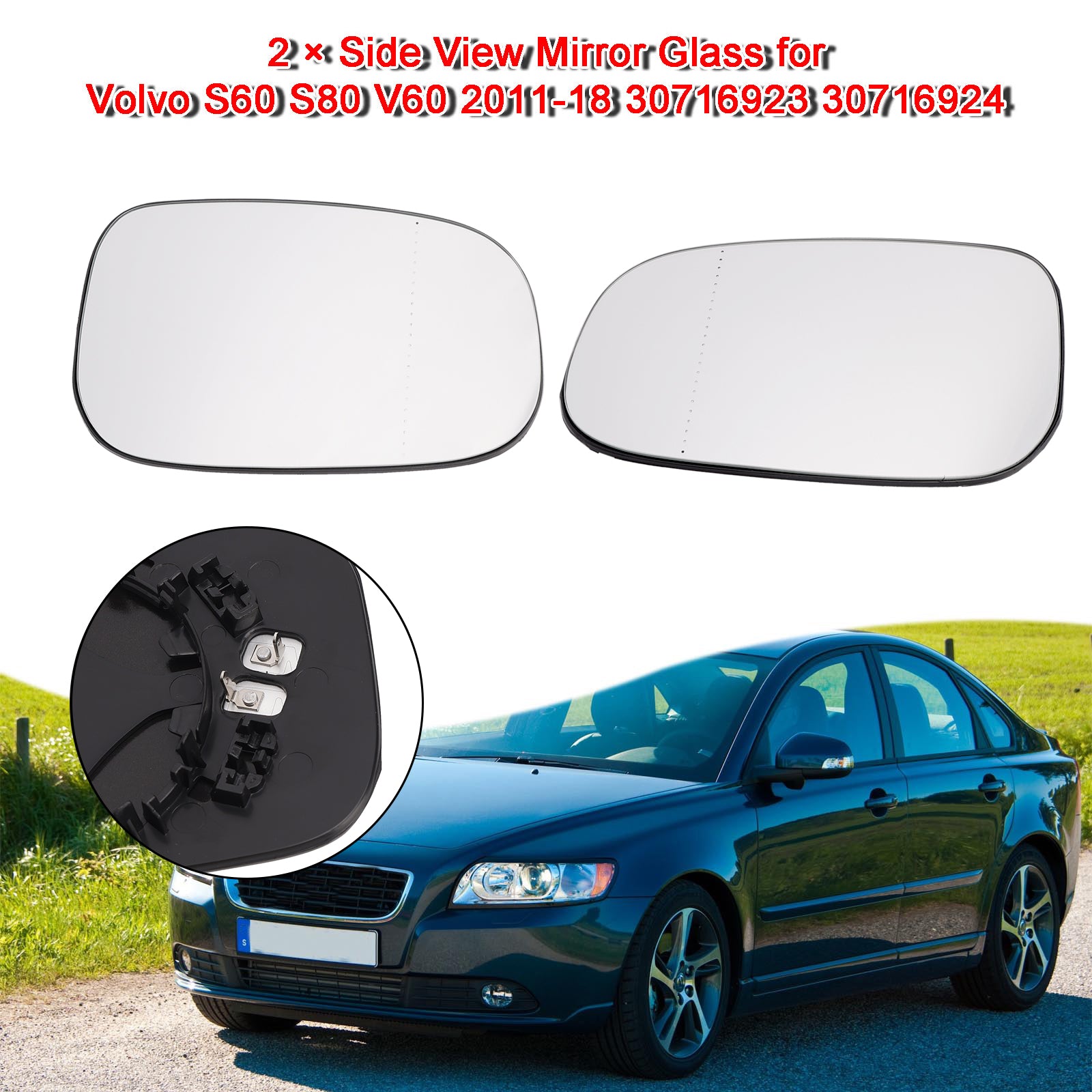 2013-2019 Volvo V40 2x Side View Mirror Glass 30716923 30716924