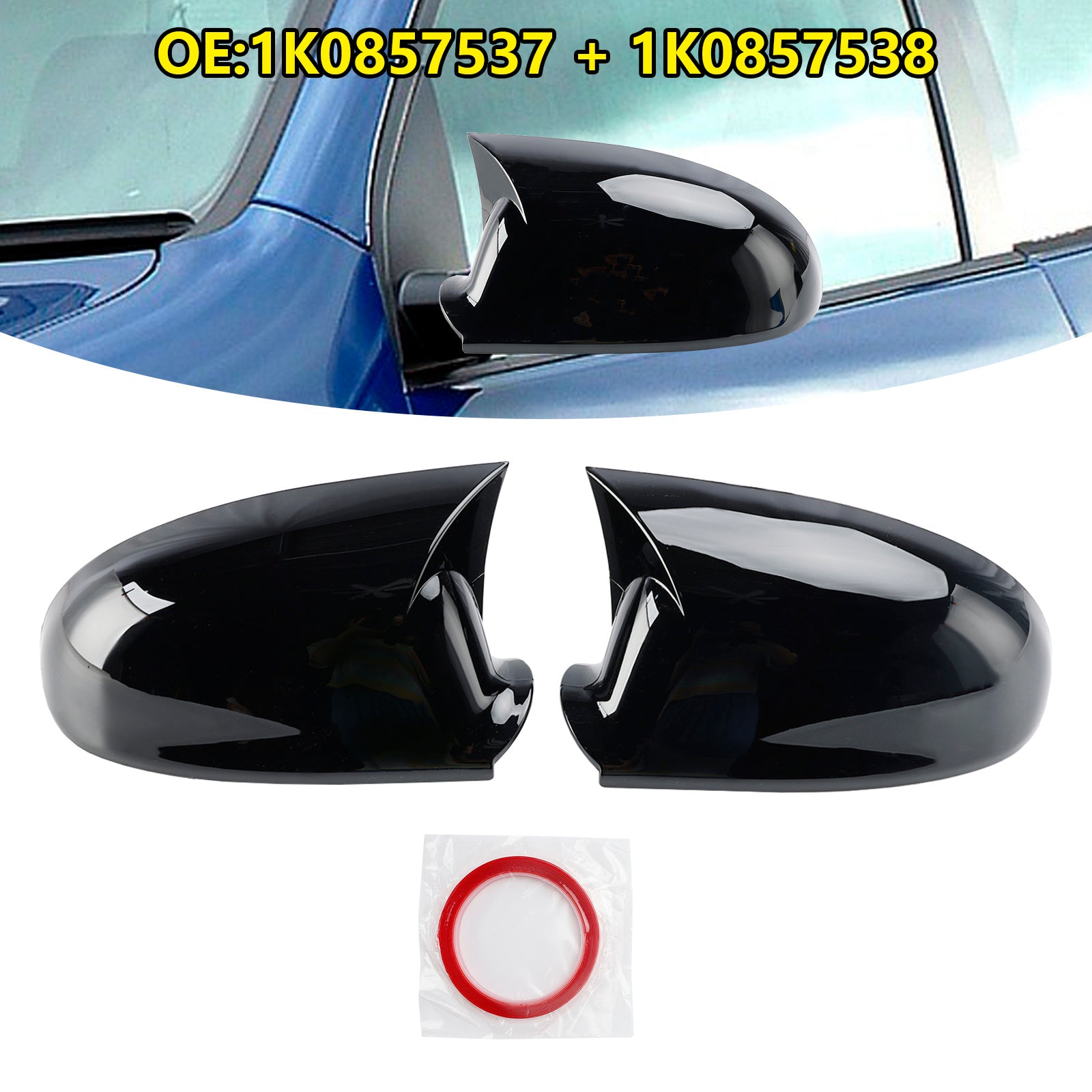 VW Jetta 2005-2011 Gloss Black Wing Door Mirror Cover Caps Left + Right