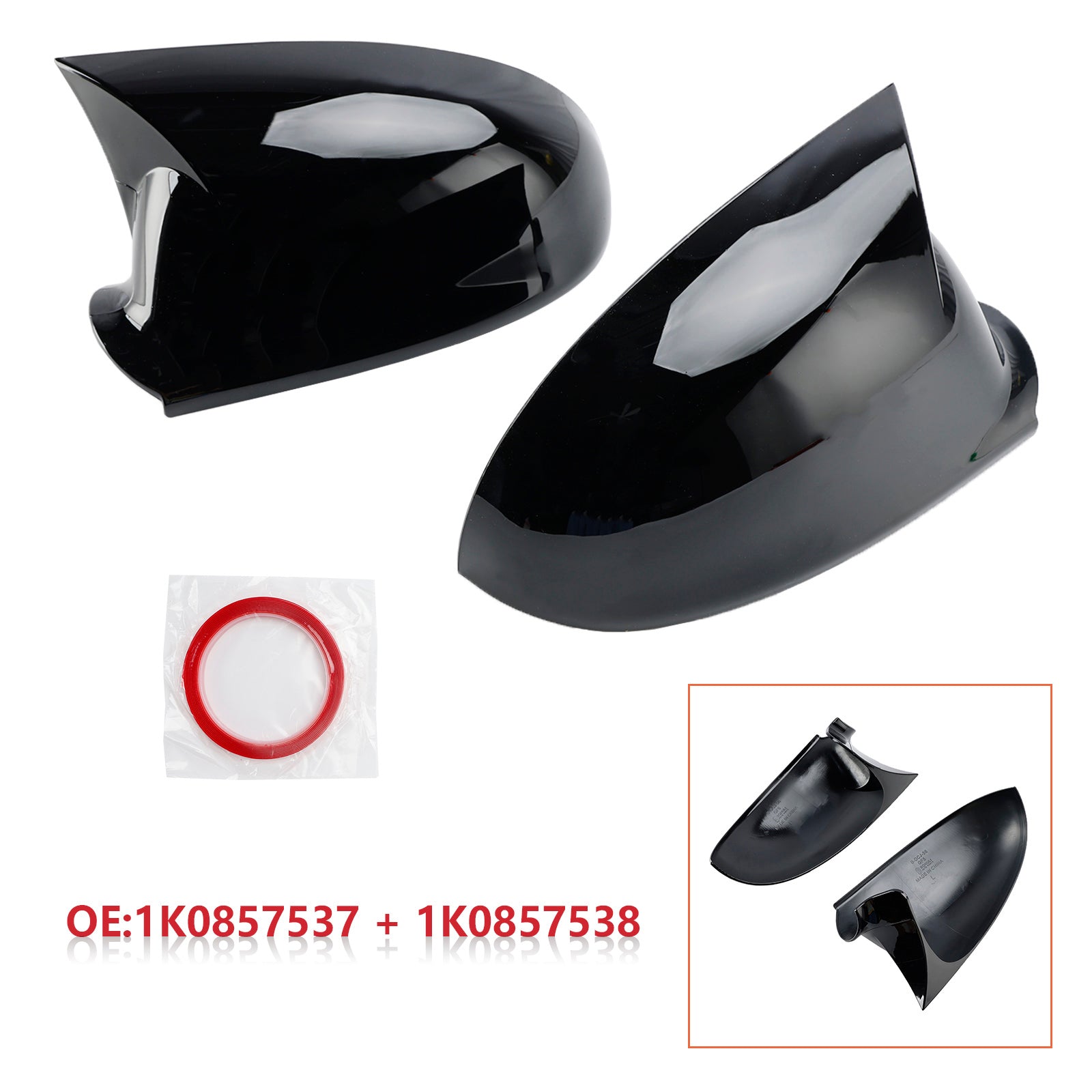 VW Jetta 2005-2011 Gloss Black Wing Door Mirror Cover Caps Left + Right