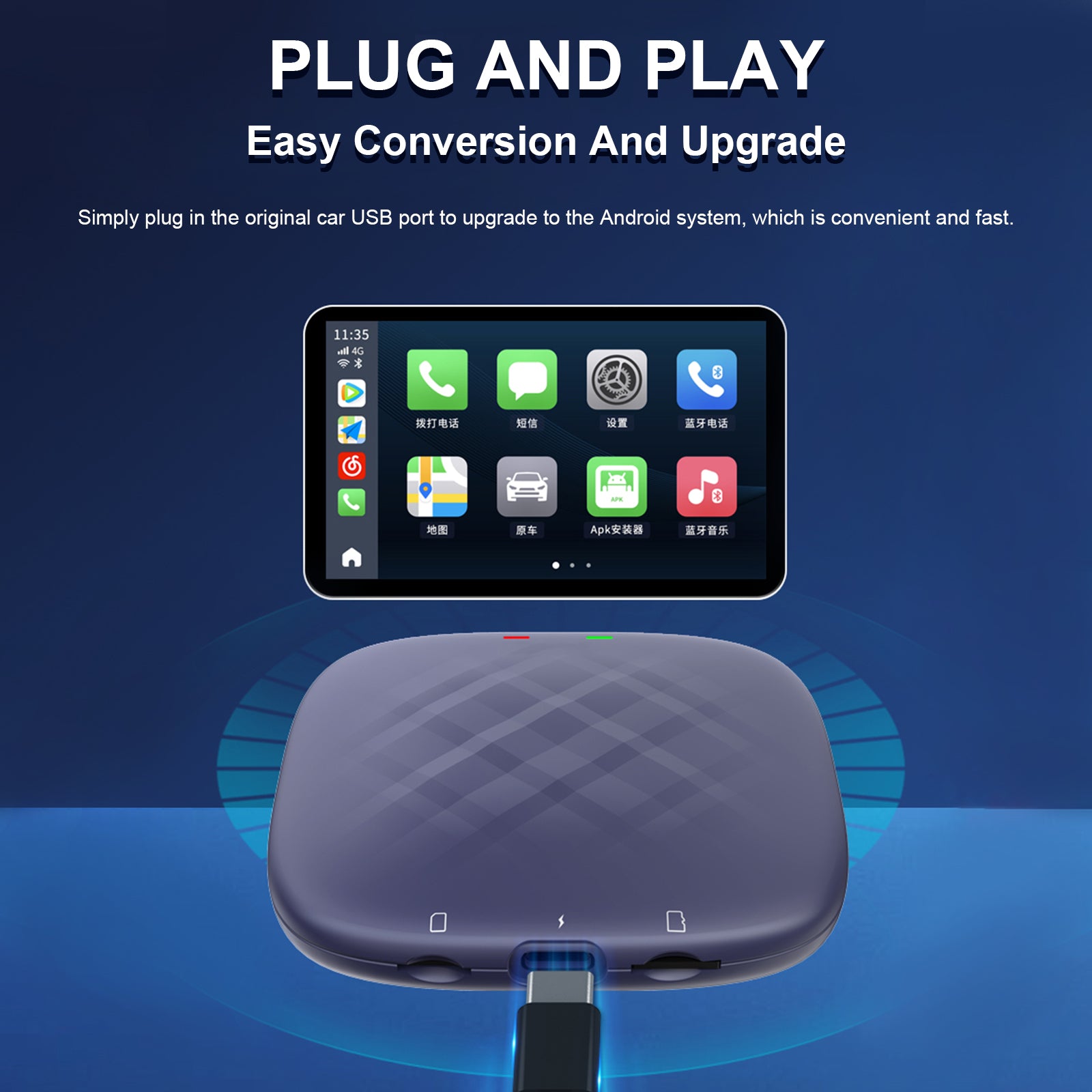 Carlinkit Carplay AI Box Plus Android 13 4+64GB Adaptador Bluetooth Inalámbrico GPS