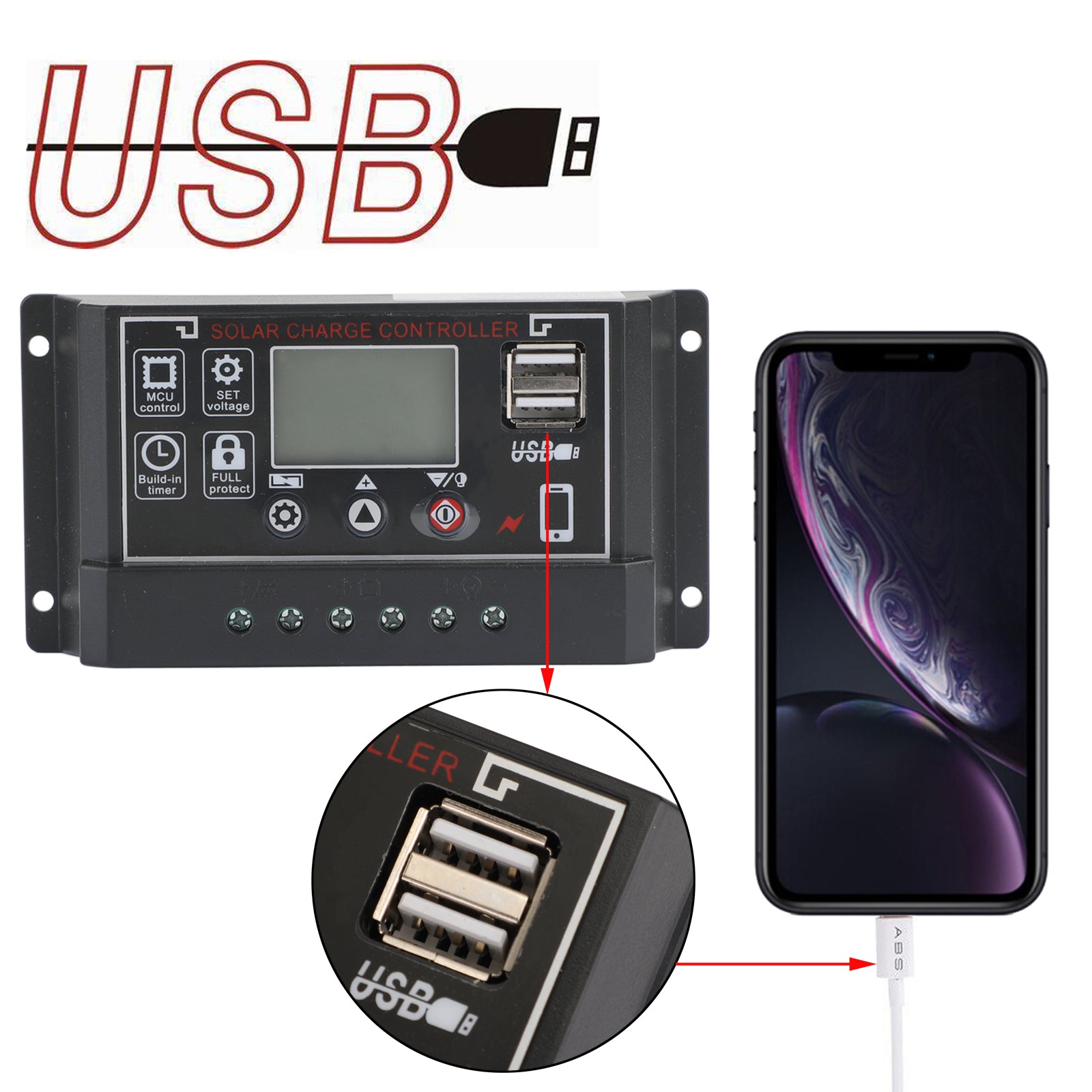 30-60A 12V/24V 태양광 패널 배터리 레귤레이터 충전 컨트롤러 4단계 듀얼 USB