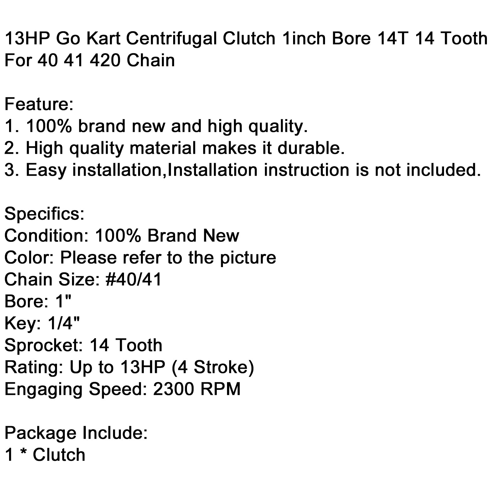 13HP Go Kart Centrifugal Clutch 1inch Bore 14T 14 Tooth For 40 41 420 Chain CA Market
