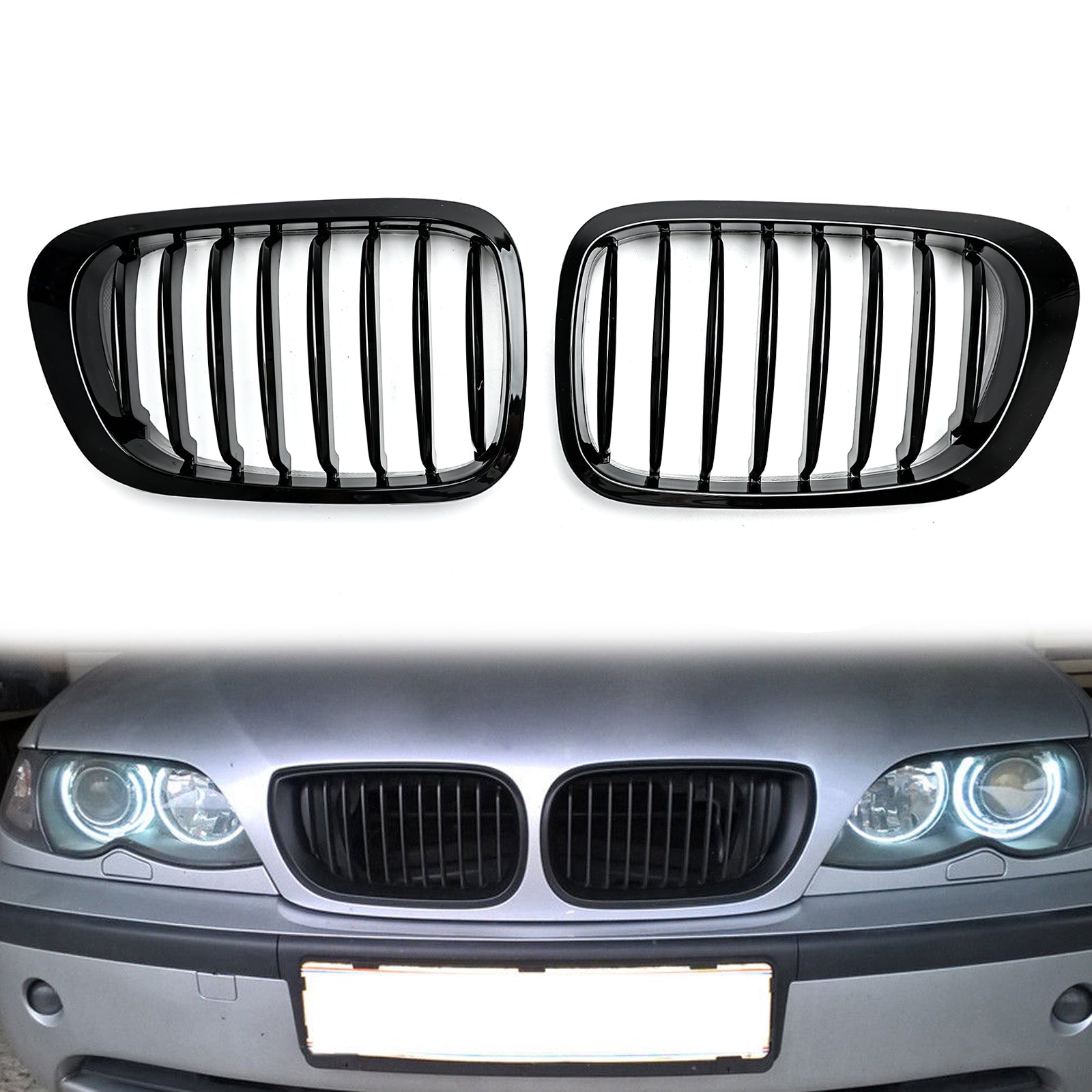 Front Fence Grill Grille ABS Gloss Black Mesh For BMW E46 2D (1999-2002) 3 Series Generic