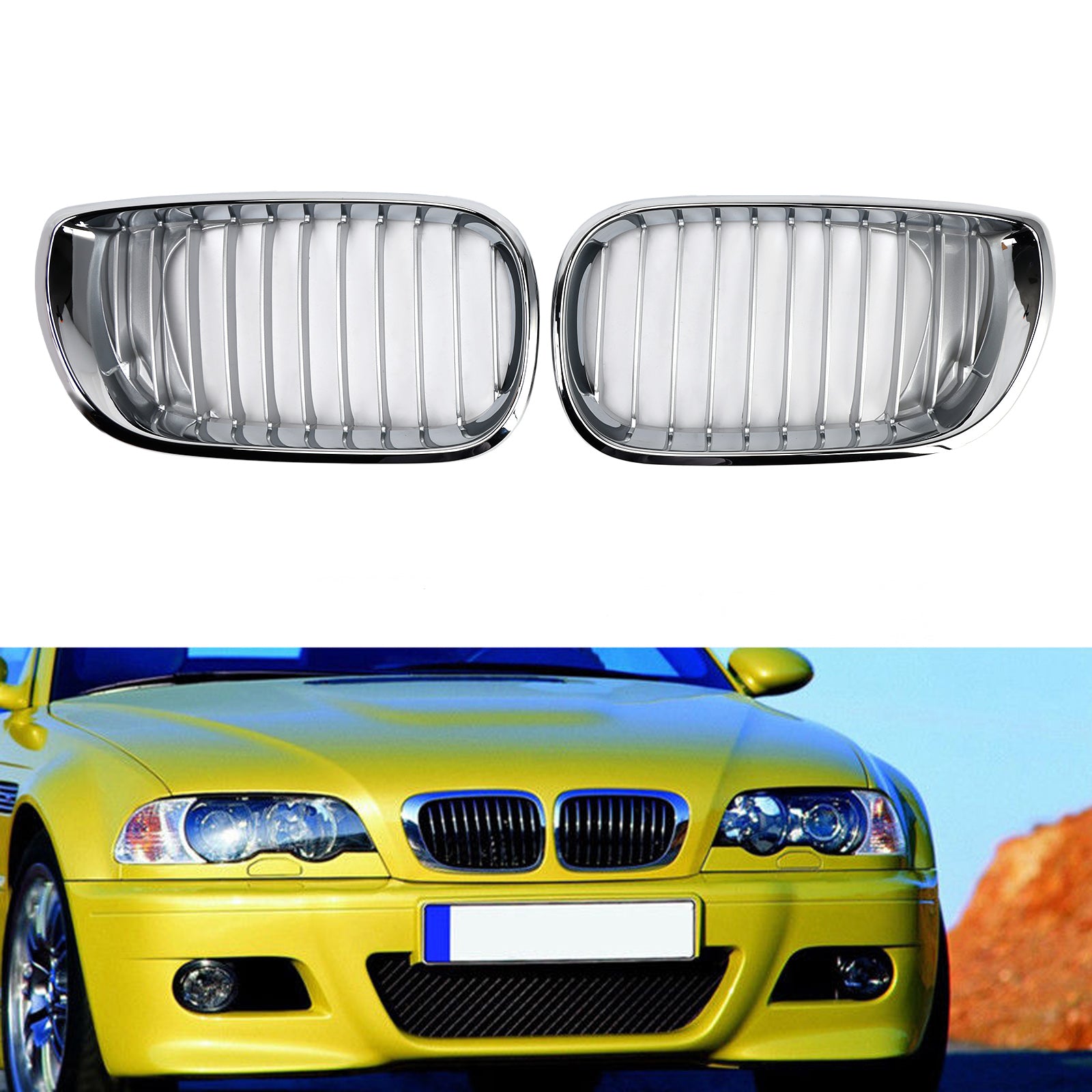 2002-2005 BMW E46 3 Series 4 Door Front Kidney Hood Grille Grill Chrome
